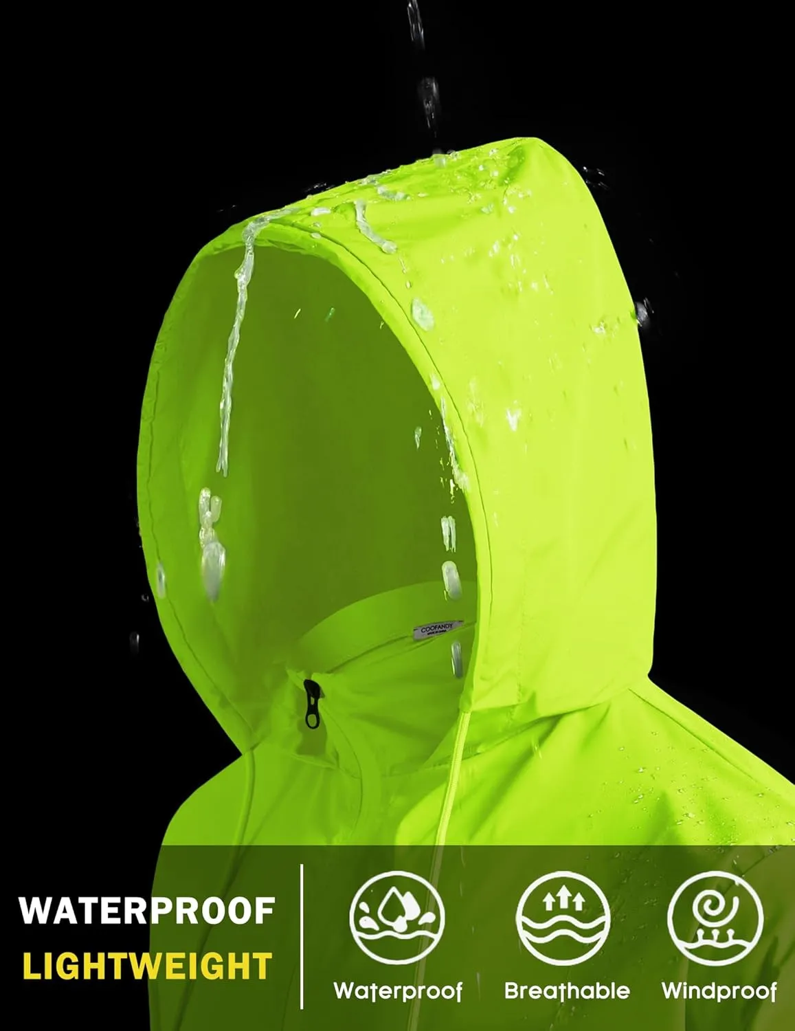 COOFANDY Men's Packable Rain Jacket Lightweight Waterproof Raincoat with Hood Travel Hiking Golf Windbreaker