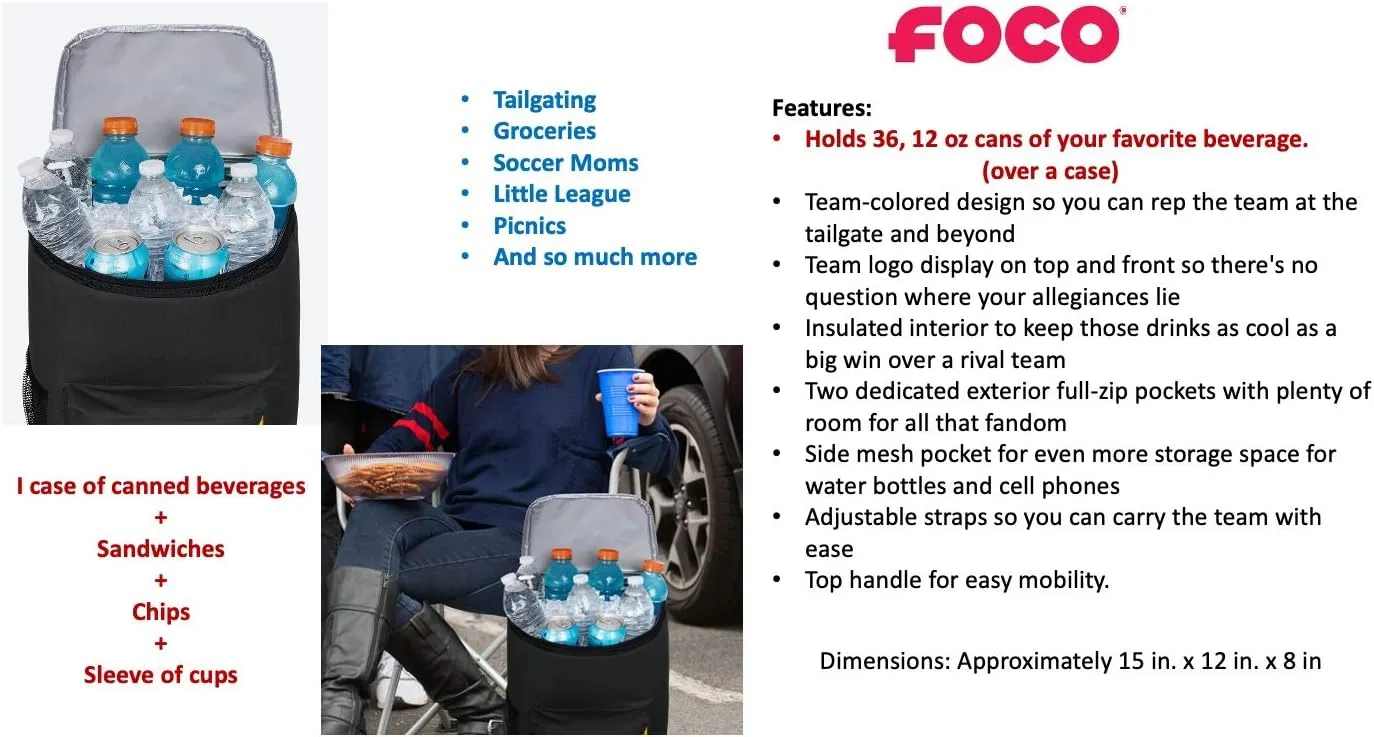 Cooler Backpack – Portable Soft Sided Ice Chest – Insulated Bag Holds 36 Cans - Football Gear – Show Your Team Spirit with Officially Licensed Fan Gear