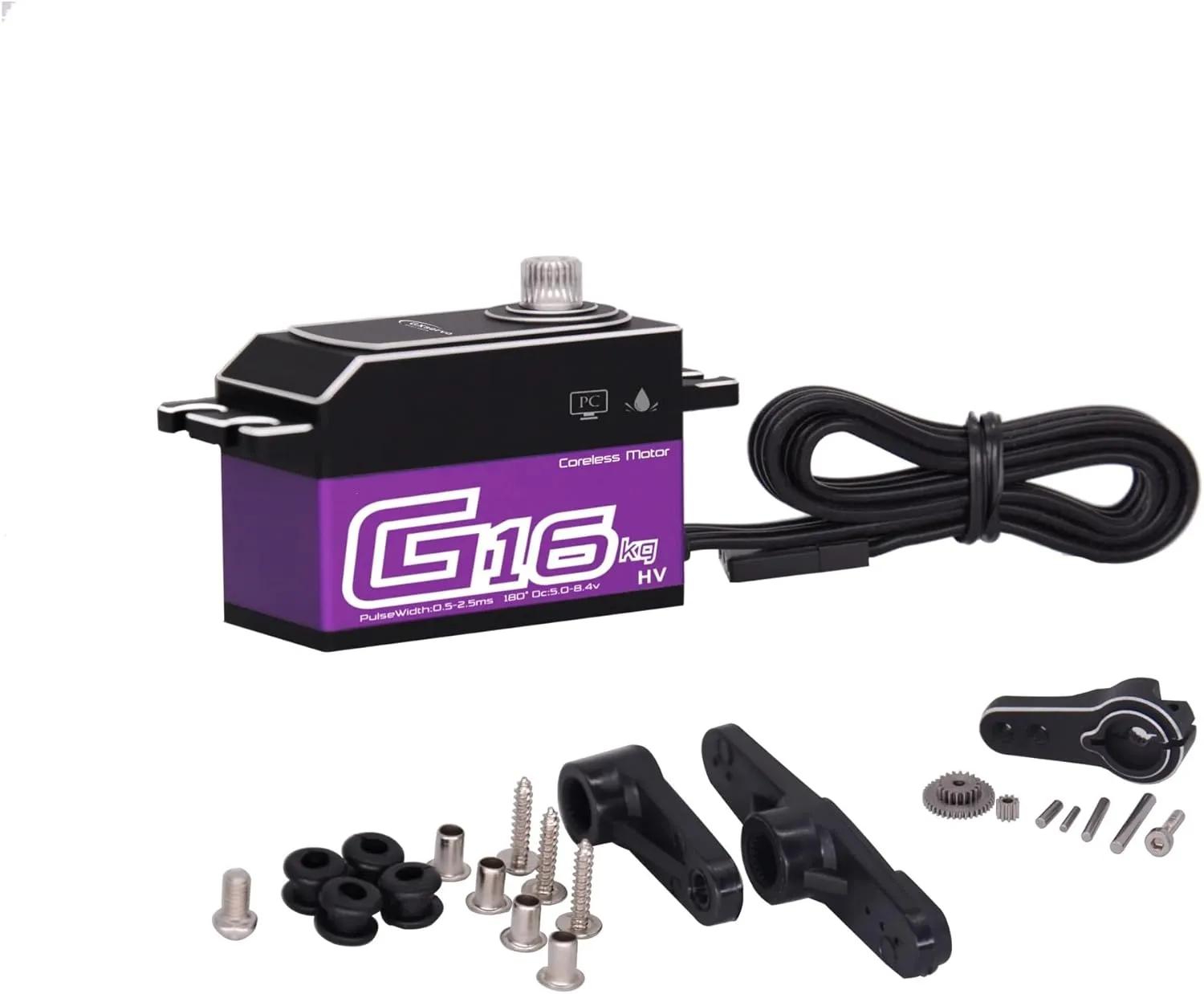 Coreless Programmable Servo 16KG True Torque High Speed ​​Full Metal Gear Waterproof 1/8 1/10 Short Body(Purple)