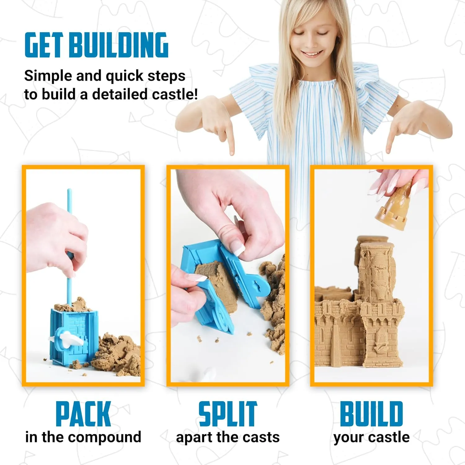 Create A Castle Indoor Sandcastle Play Sand Kit, 1.5 lbs Sensory Play Sand, BuildMaster Starter Reusable Castle Magic Sand Toy Set for Kids, 20 Pieces and Playmat, for Kids 6 