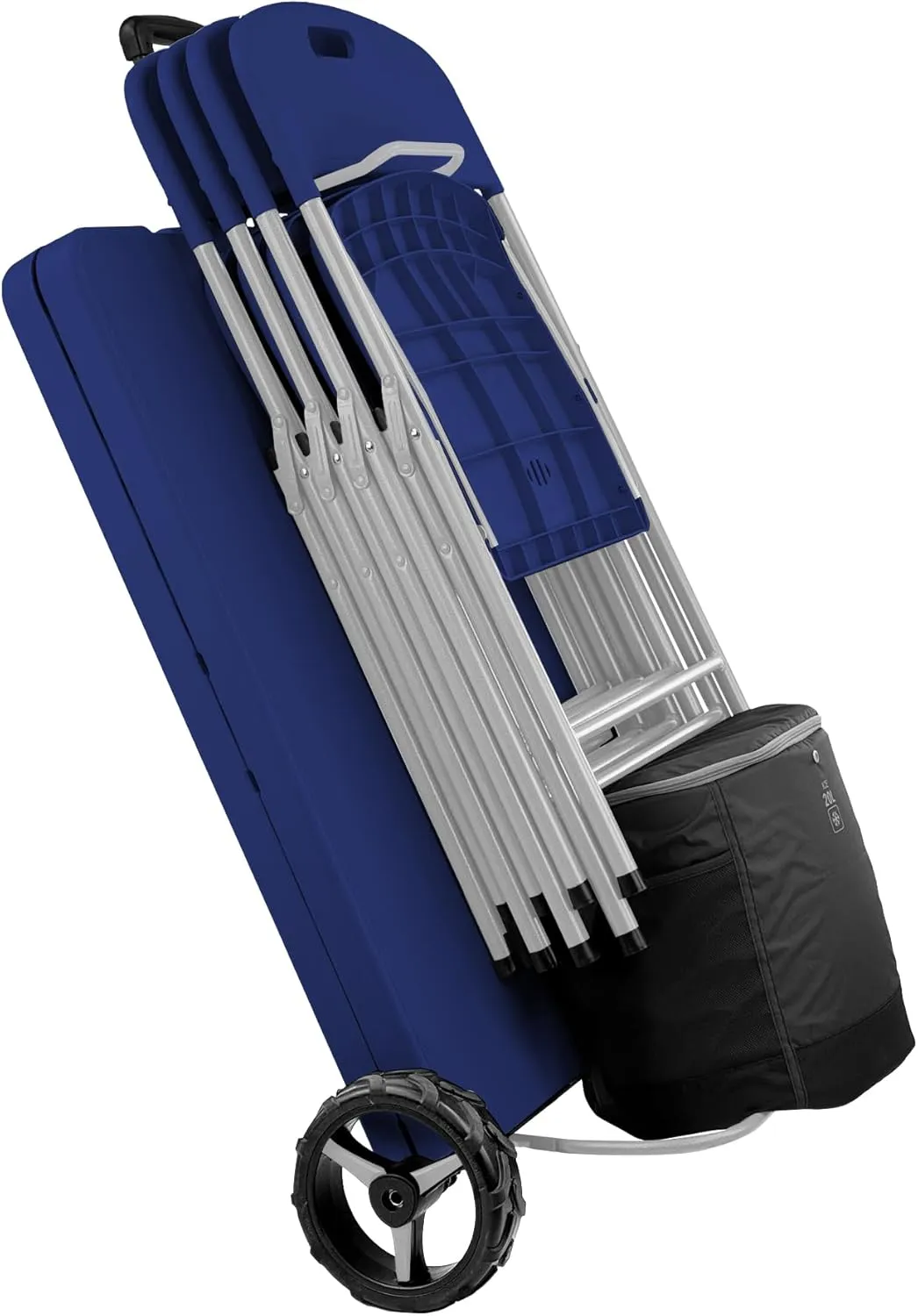 Creative Outdoor Folding Table and Chairs, 6 Ft, Built-in Wheels, Portable Durable Plastic (Blue & Gray)