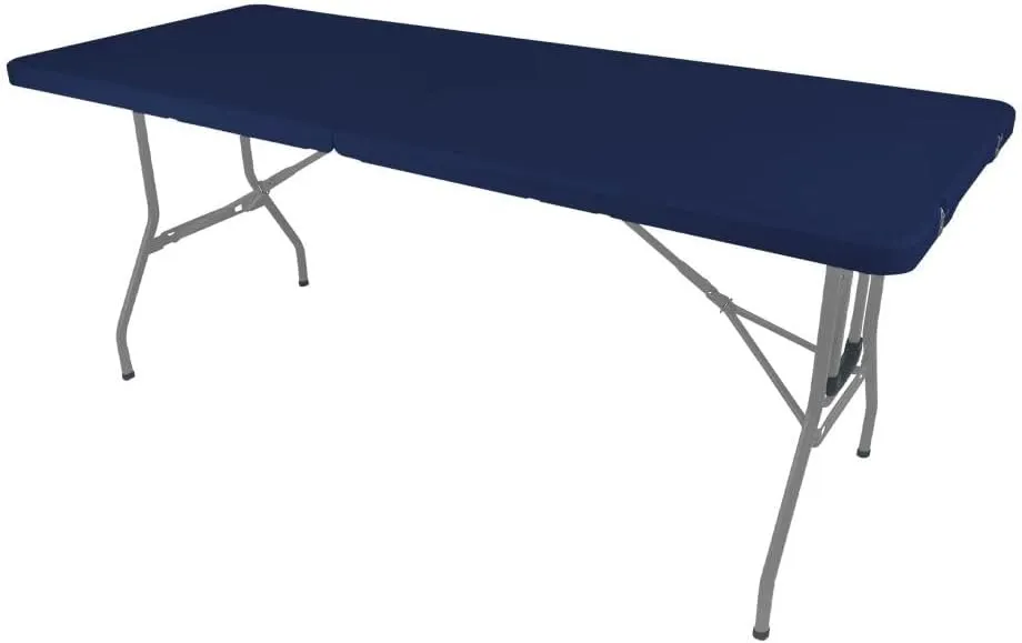 Creative Outdoor Folding Table and Chairs, 6 Ft, Built-in Wheels, Portable Durable Plastic (Blue & Gray)