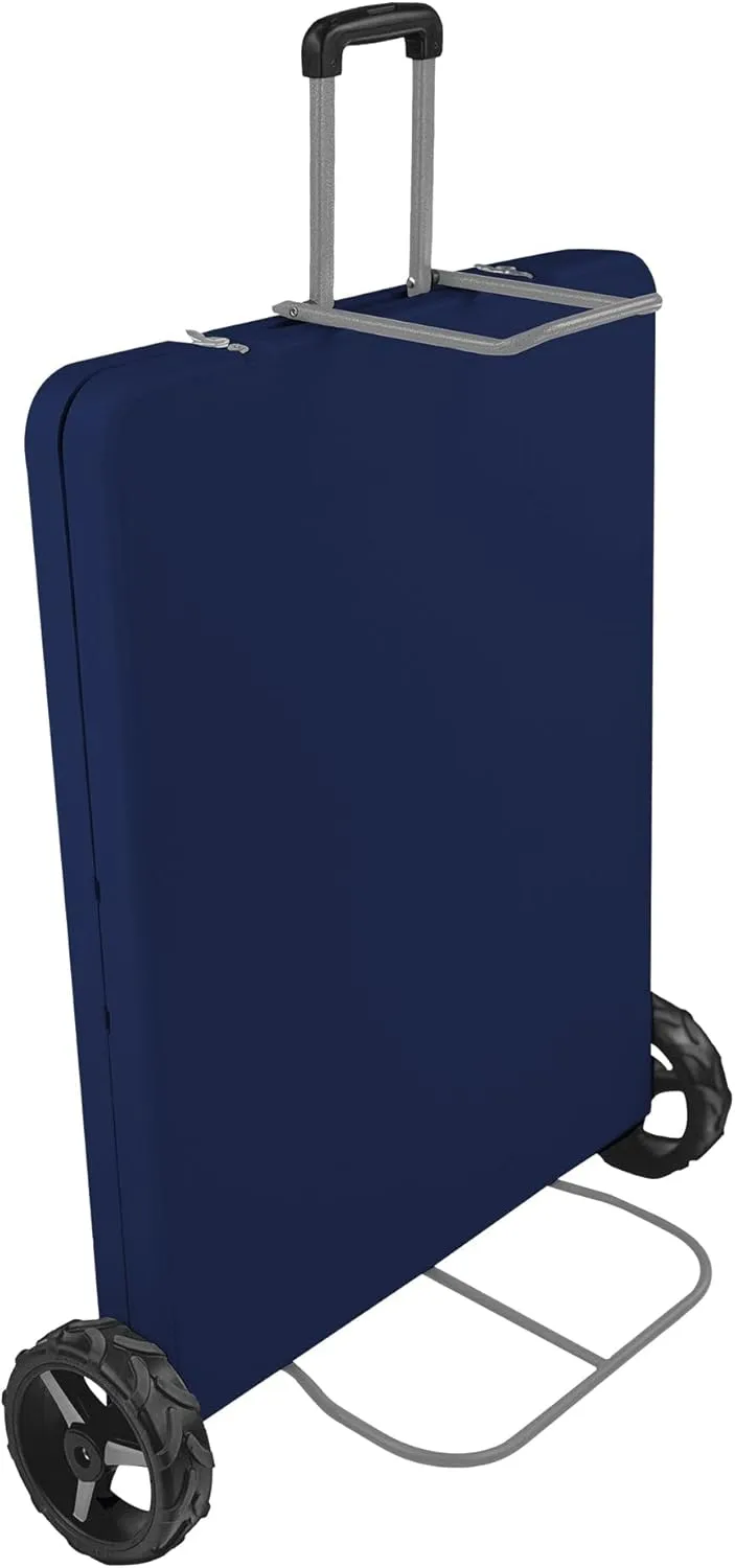 Creative Outdoor Folding Table and Chairs, 6 Ft, Built-in Wheels, Portable Durable Plastic (Blue & Gray)