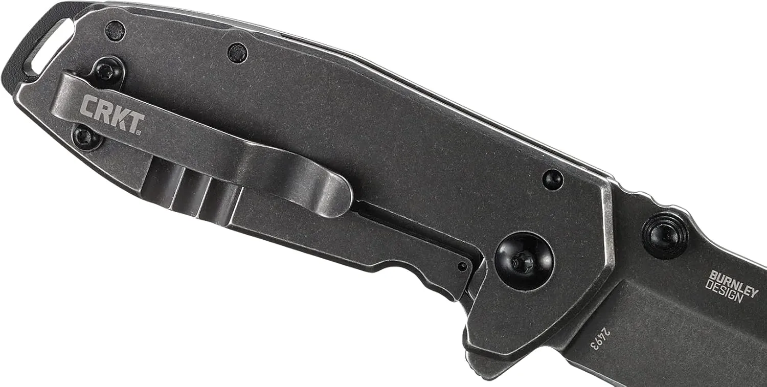 CRKT Squid Black Everyday Carry Assisted Folding Knife with Frame Lock: Stainless Steel Plain Edge Blade, Stainless Steel Handle, Pocket Clip, 2493