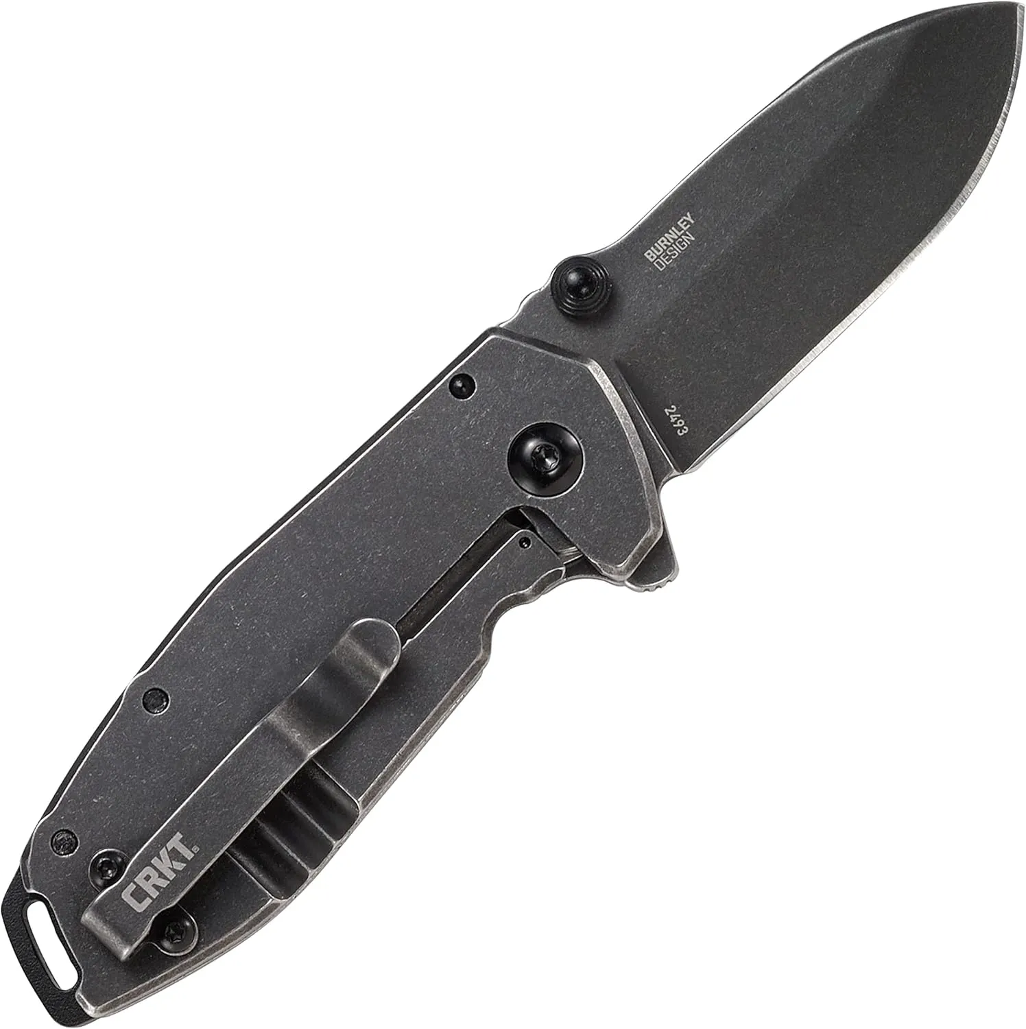 CRKT Squid Black Everyday Carry Assisted Folding Knife with Frame Lock: Stainless Steel Plain Edge Blade, Stainless Steel Handle, Pocket Clip, 2493