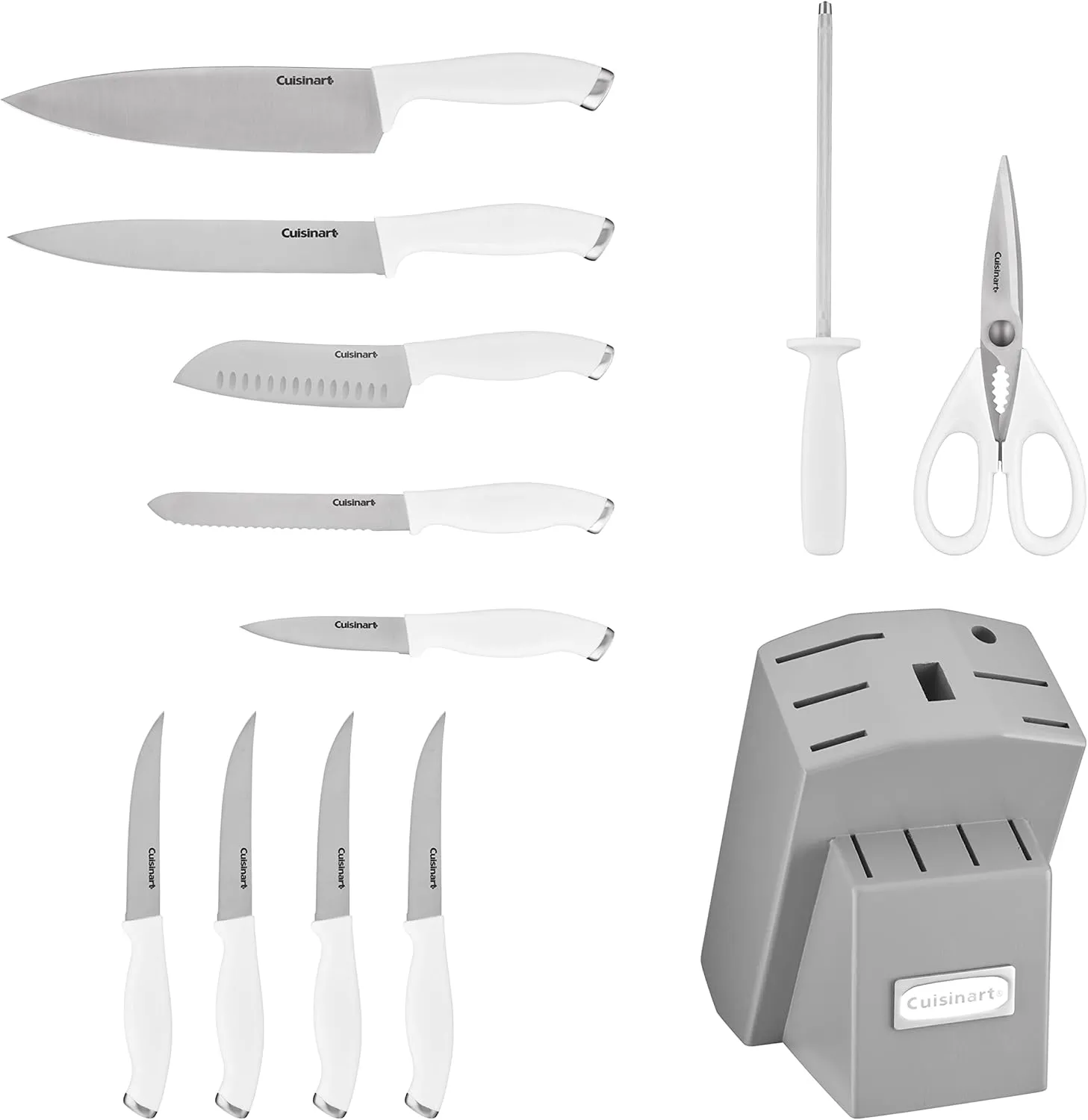 Cuisinart C77SSW-12PG Color Pro Collection 12 Piece Knife Block Set, White with Grey Block