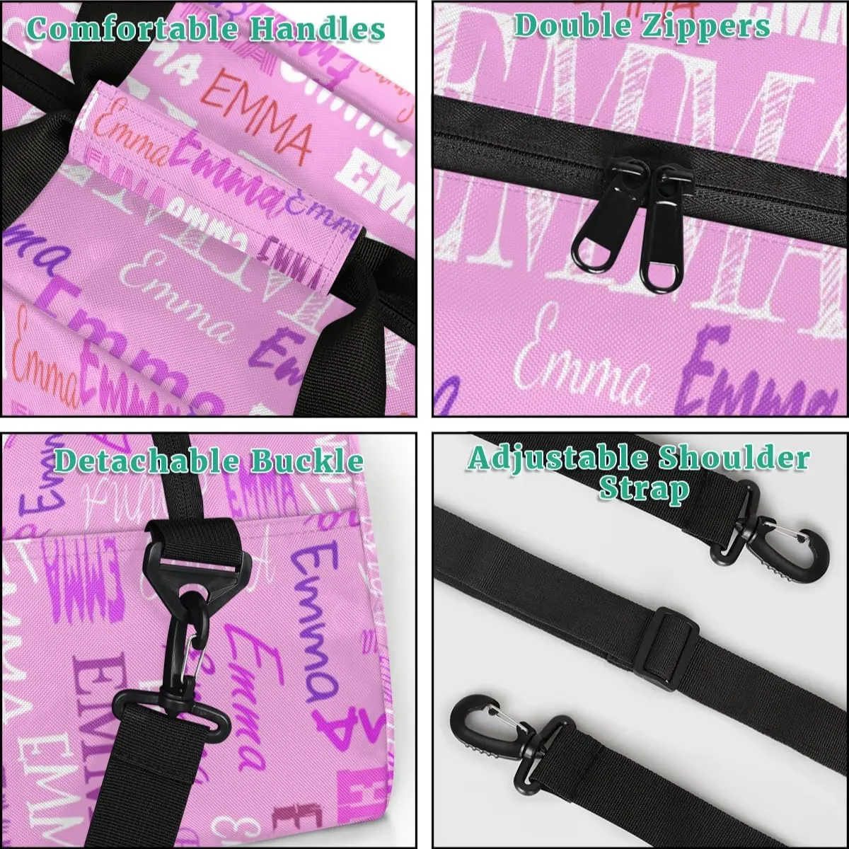 Custom Name Pink Dance Gym Bag Girls, Personalized Name Dance Bag Name Gymnastics Sport Duffel Bag, Custom Your Name ot Text on the Bag