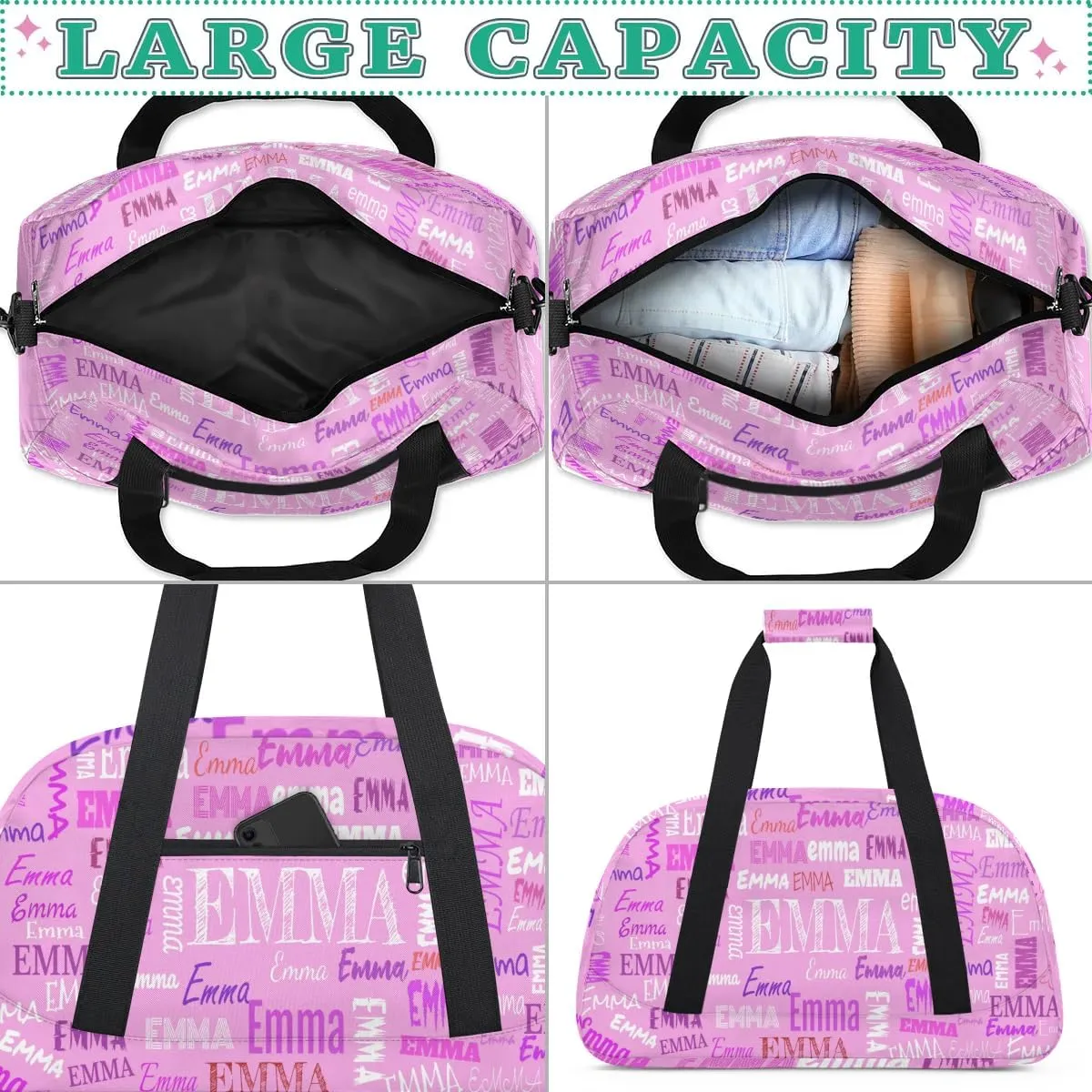 Custom Name Pink Dance Gym Bag Girls, Personalized Name Dance Bag Name Gymnastics Sport Duffel Bag, Custom Your Name ot Text on the Bag