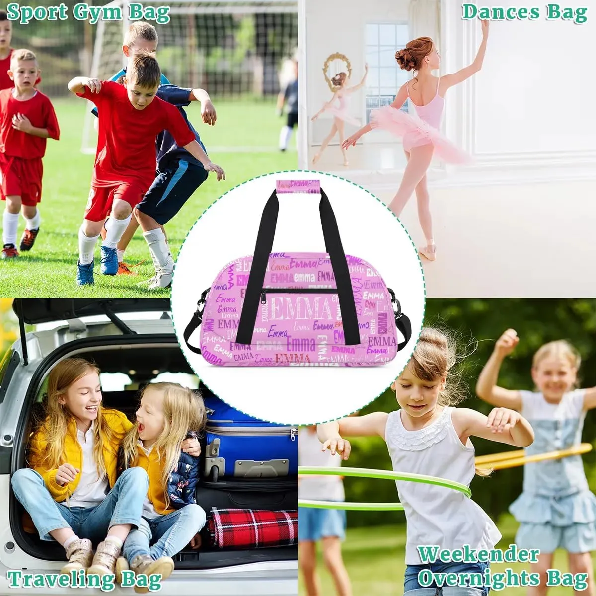 Custom Name Pink Dance Gym Bag Girls, Personalized Name Dance Bag Name Gymnastics Sport Duffel Bag, Custom Your Name ot Text on the Bag