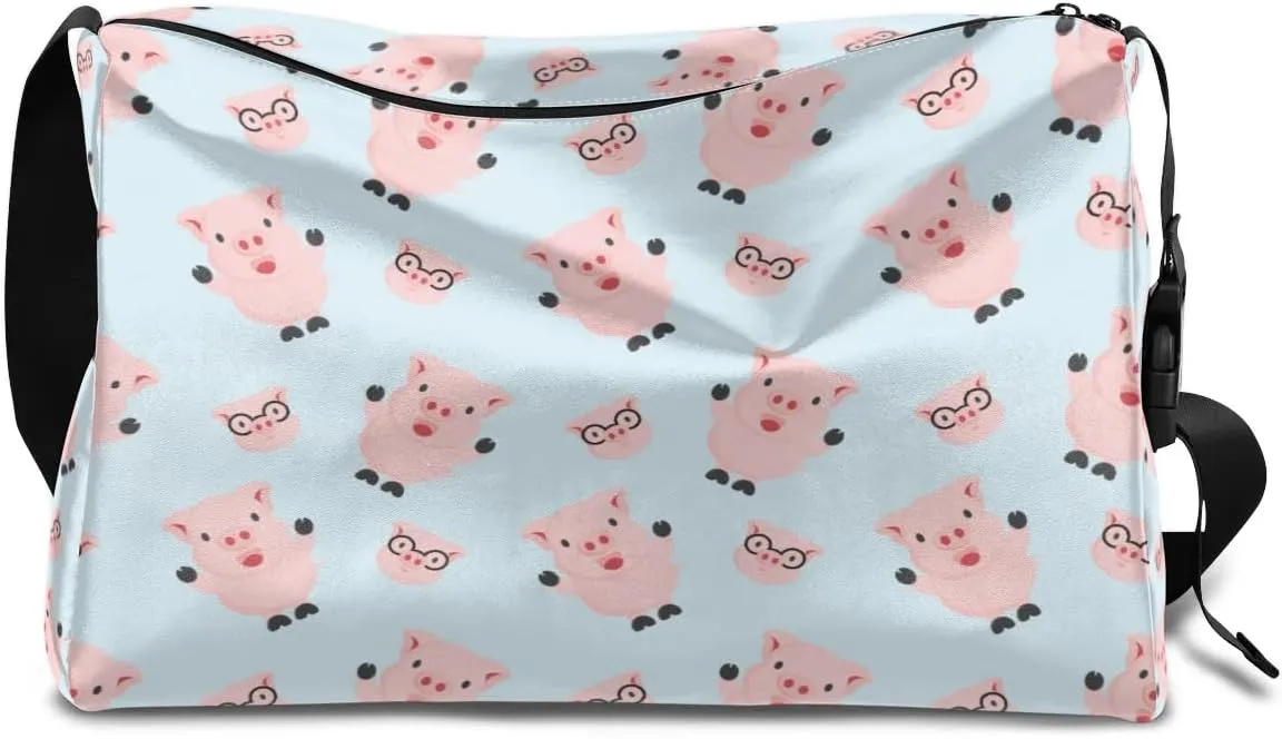 Cute Fat Pig Small Gym Bag for Men Women Workout Sport Duffle Bag Waterproof Weekender Overnight Bag Lightweight Carry on Tote Bag Crossbody Shoulder Travel Bag for Swim Yoge Dance