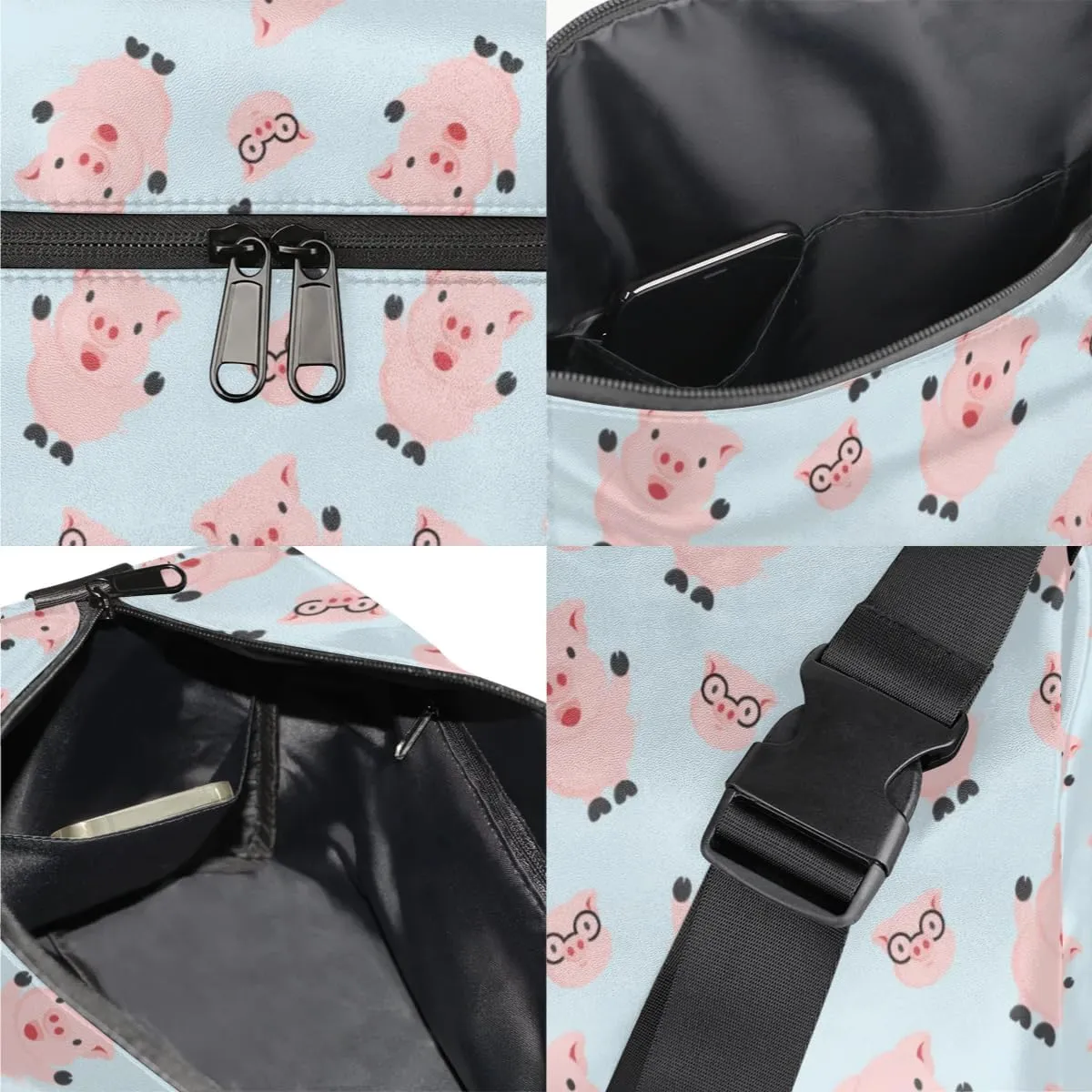 Cute Fat Pig Small Gym Bag for Men Women Workout Sport Duffle Bag Waterproof Weekender Overnight Bag Lightweight Carry on Tote Bag Crossbody Shoulder Travel Bag for Swim Yoge Dance