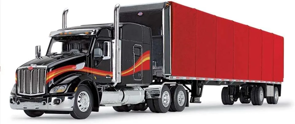 DCP by First Gear Black/Red: Peterbilt Model 579 with Utility Roll Tarp Trailer (60-1610)