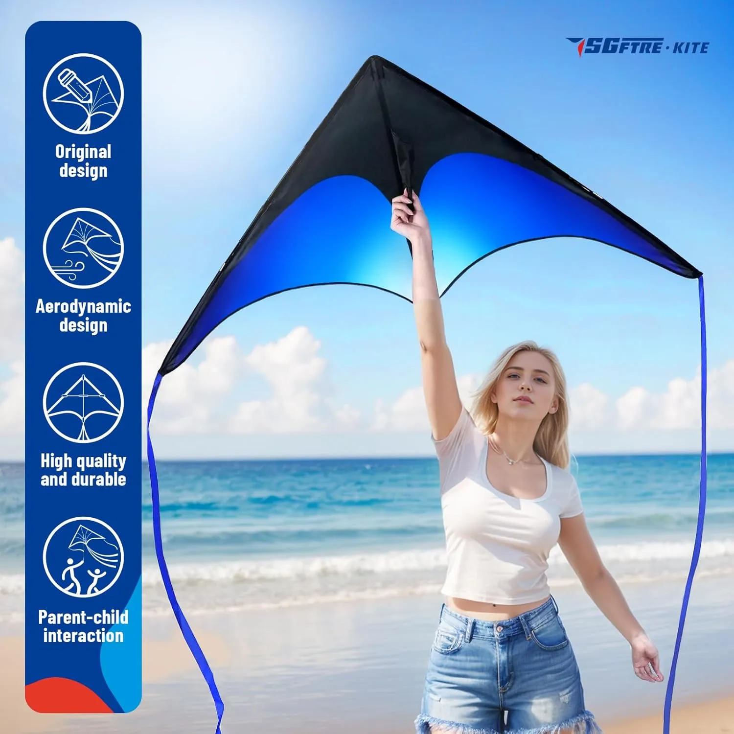 Delta Kite Set for Kids and Adults，Extremely Easy to Launch for Beginners, Perfect for Beaches and Parks，Kites for Beach Trip Park Family Outdoor Games and Activities