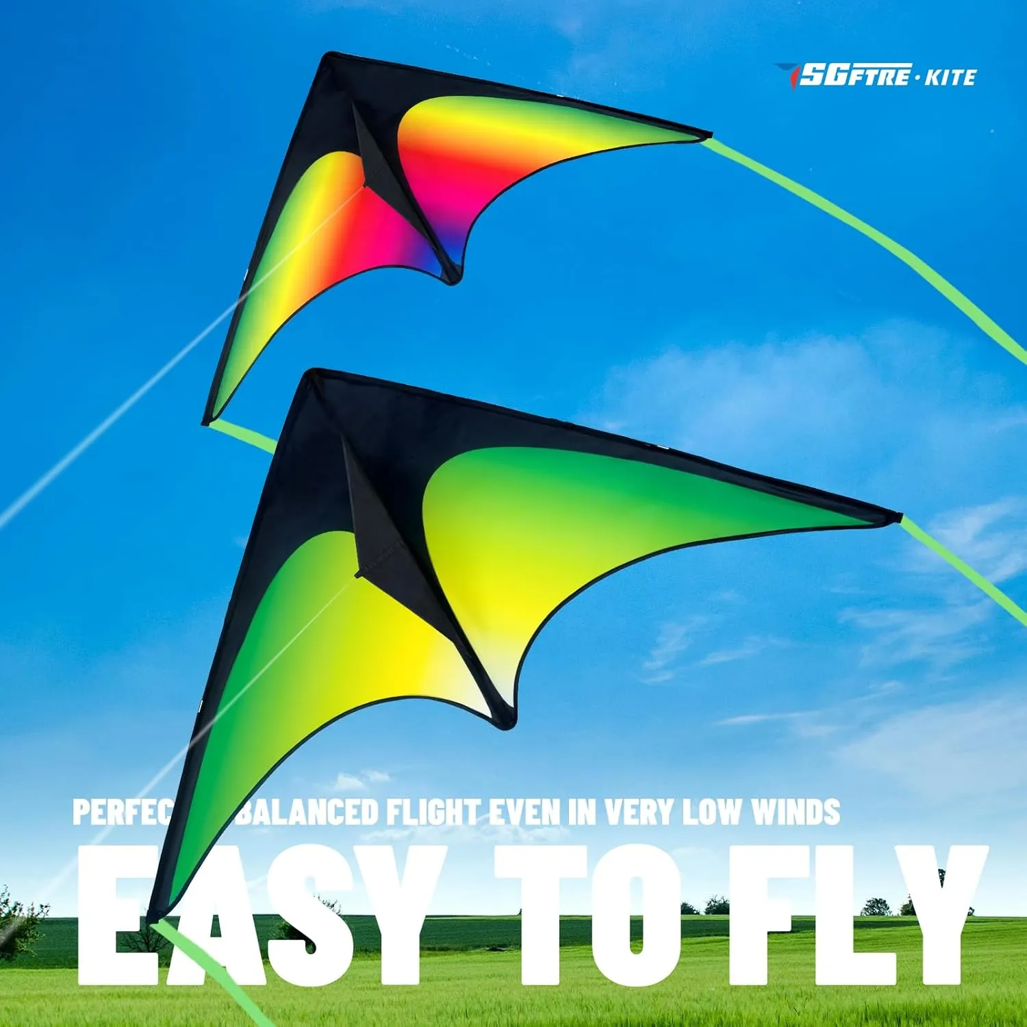 Delta Two Set Kites for Kids and Adults - Easy to Fly Outdoor Fun, Perfect for Beaches and Parks - Ideal for Family Fun