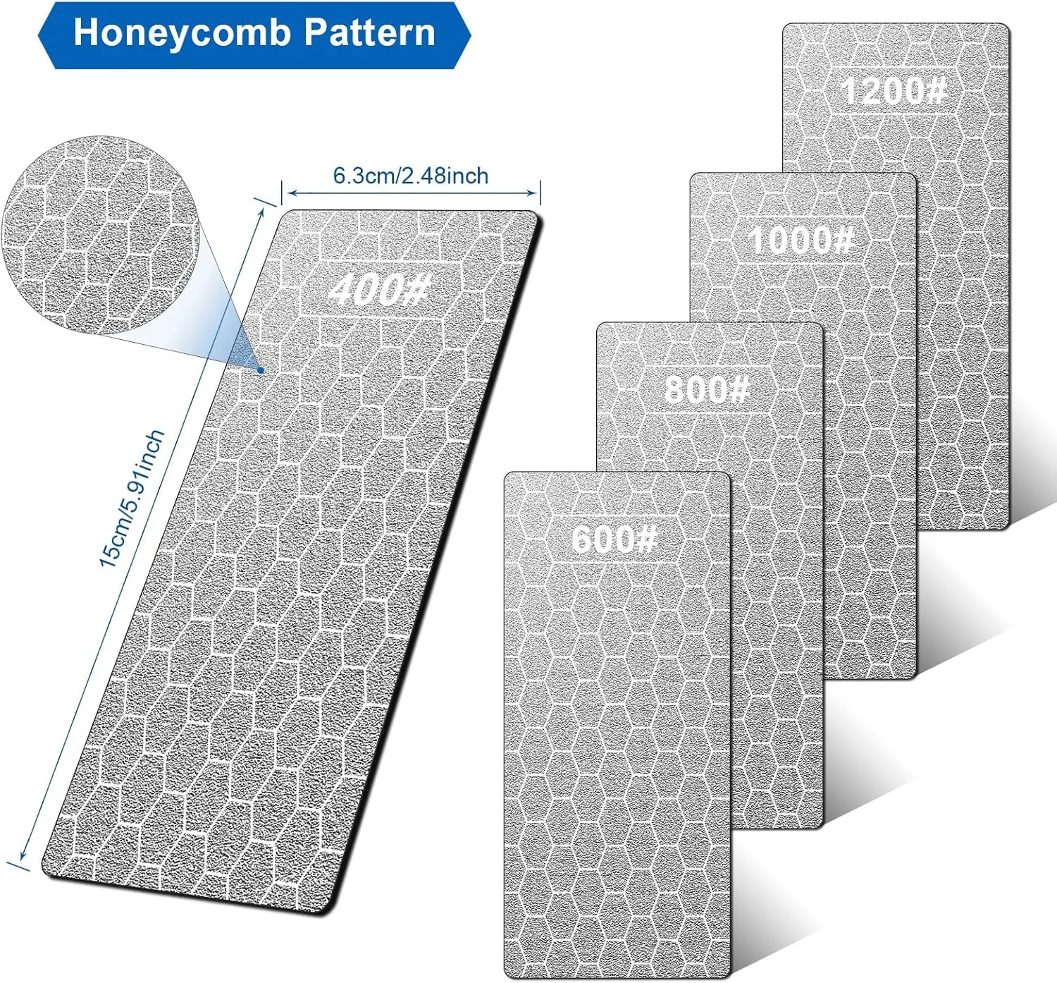Diamond Sharpening Stone, 5 Pcs Knife Sharpening Stone with Extra Fine/Coarse Plate and Non-slip Base, 400/600/800/1000/1200 Grit