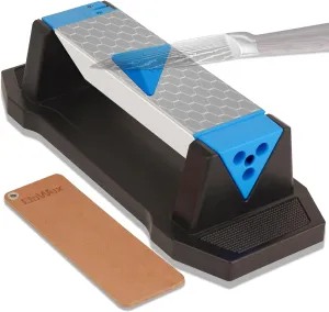 Diamond Sharpening Stone Kit, 3 Side Grit 400/1000/8000 Knife Sharpener for Sharp Blade, Premium Diamond & Ceramic Whetstone with Angle Guide, Non-Slip Base & Leather Strop