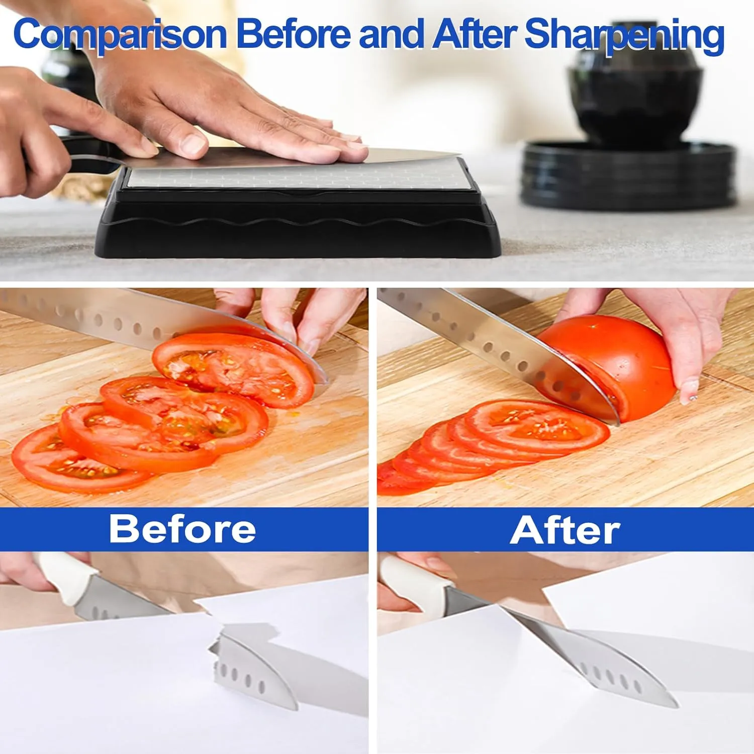 Double-sided Diamond Sharpening Stone,Knife Sharpening Stone with Extra Fine 1200/Coarse 400 Grit Diamond Plate, Storage Case with Non-Slip Base & Angle Guide(7 x 3.5 Inch)
