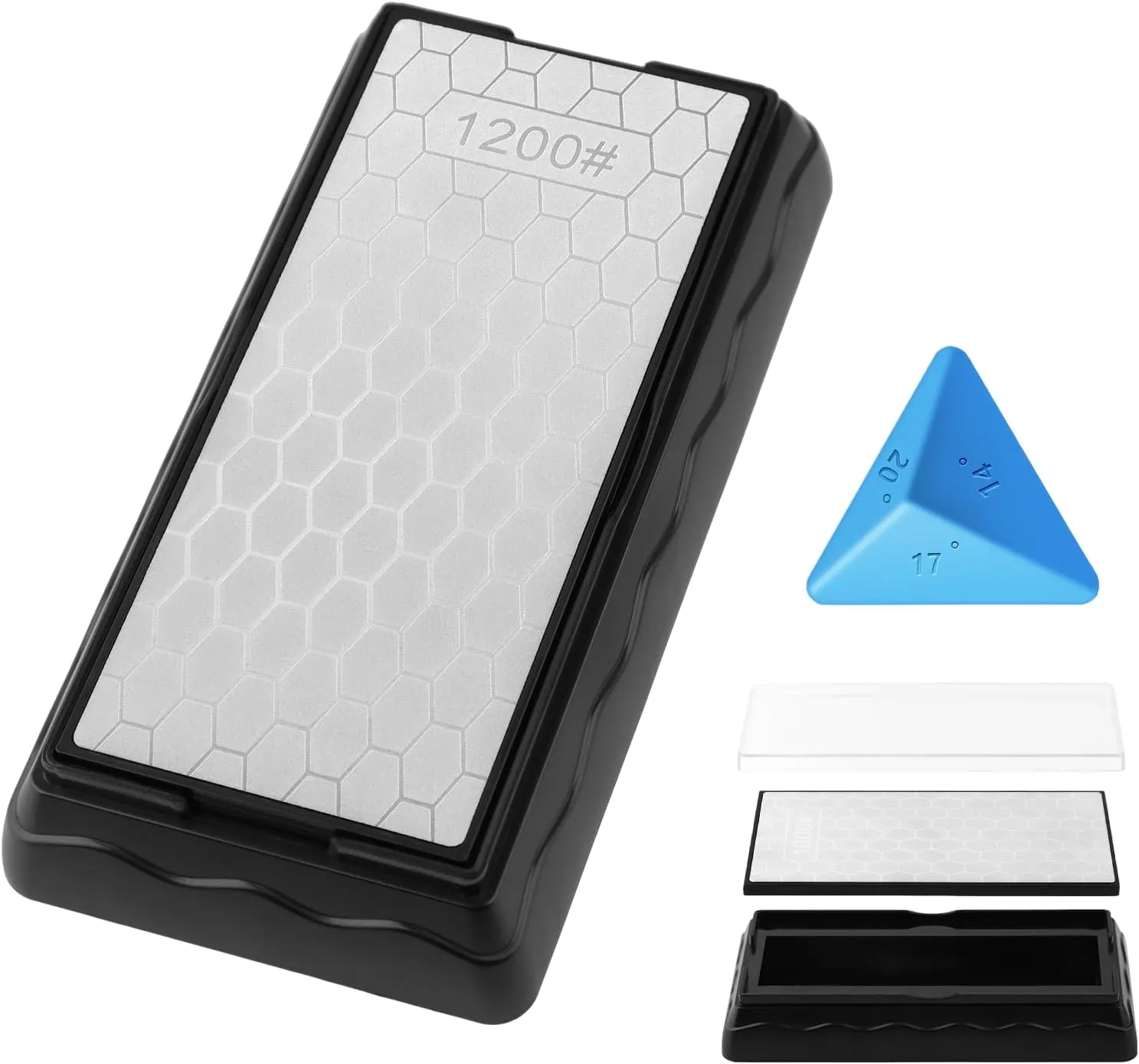 Double-sided Diamond Sharpening Stone,Knife Sharpening Stone with Extra Fine 1200/Coarse 400 Grit Diamond Plate, Storage Case with Non-Slip Base & Angle Guide(7 x 3.5 Inch)