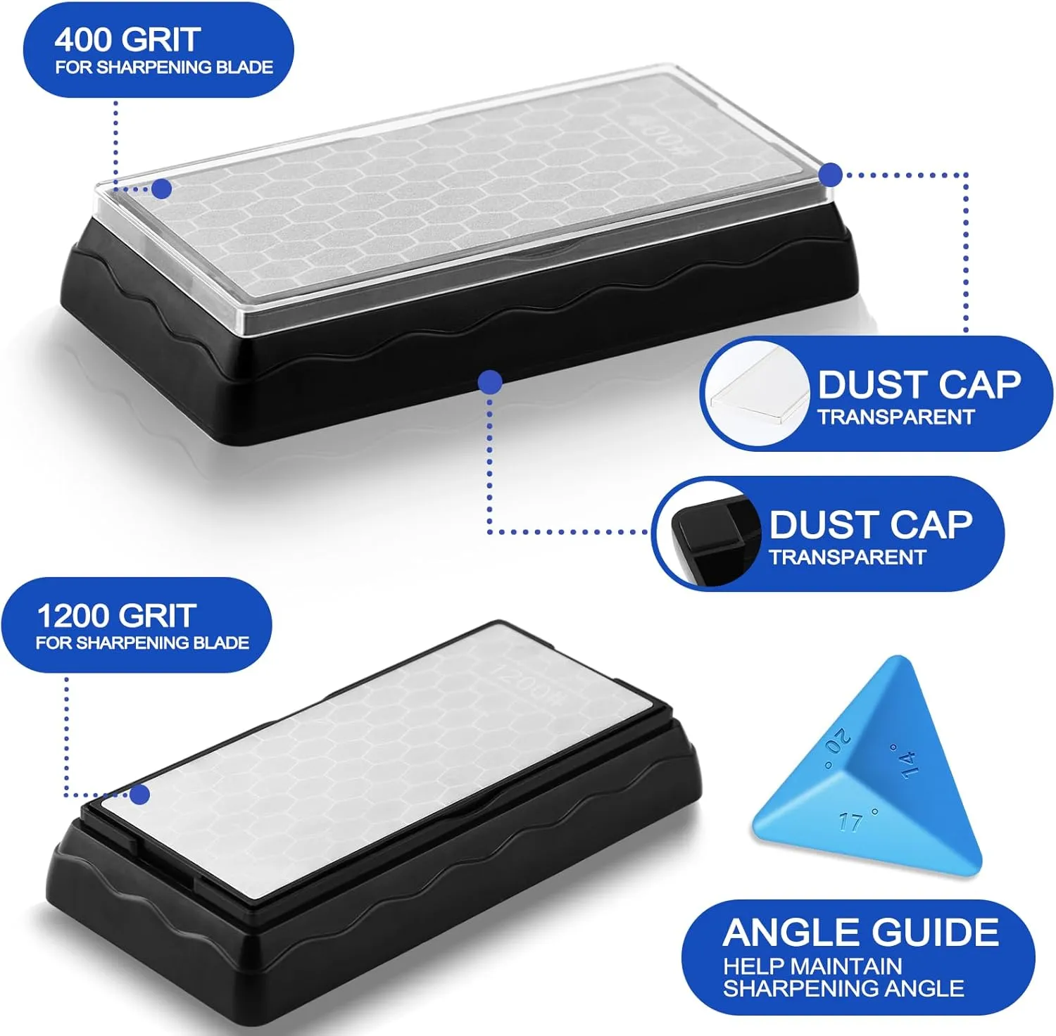 Double-sided Diamond Sharpening Stone,Knife Sharpening Stone with Extra Fine 1200/Coarse 400 Grit Diamond Plate, Storage Case with Non-Slip Base & Angle Guide(7 x 3.5 Inch)