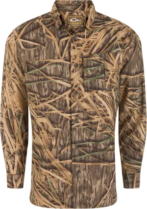 Drake Waterfowl Men's 8-Shot Flyweight AD9501 Long-Sleeved Moisture-Wicking Quick-Drying Lightweight Hunting Shirt, Mossy Oak Original Shadow Grass