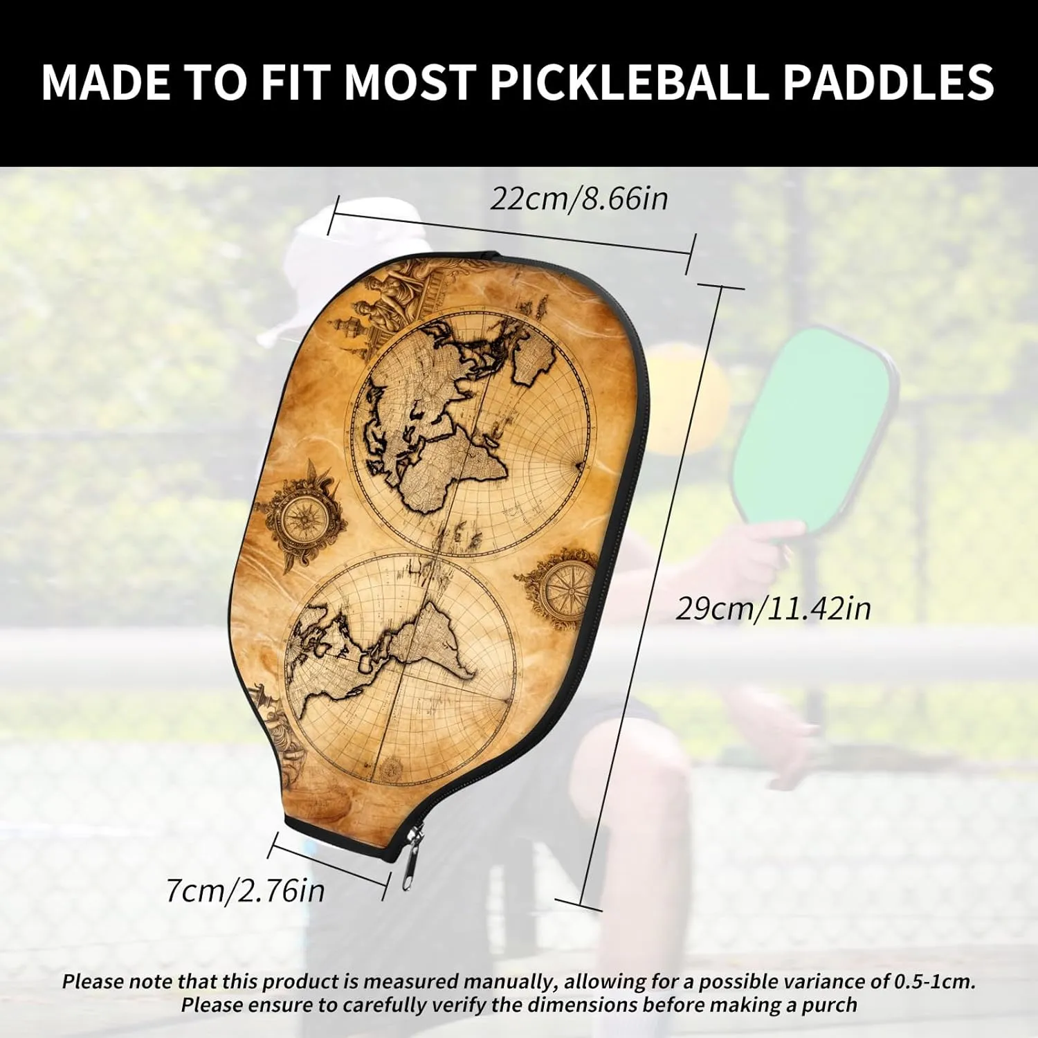 Durable Pickleball Paddle Cover, Waterproof Shockproof Racket Case with Zipper, Neoprene Pickleball Protective Cover, Lightweight & Easy to Carry Fits Standard Pickleball Paddles, A5