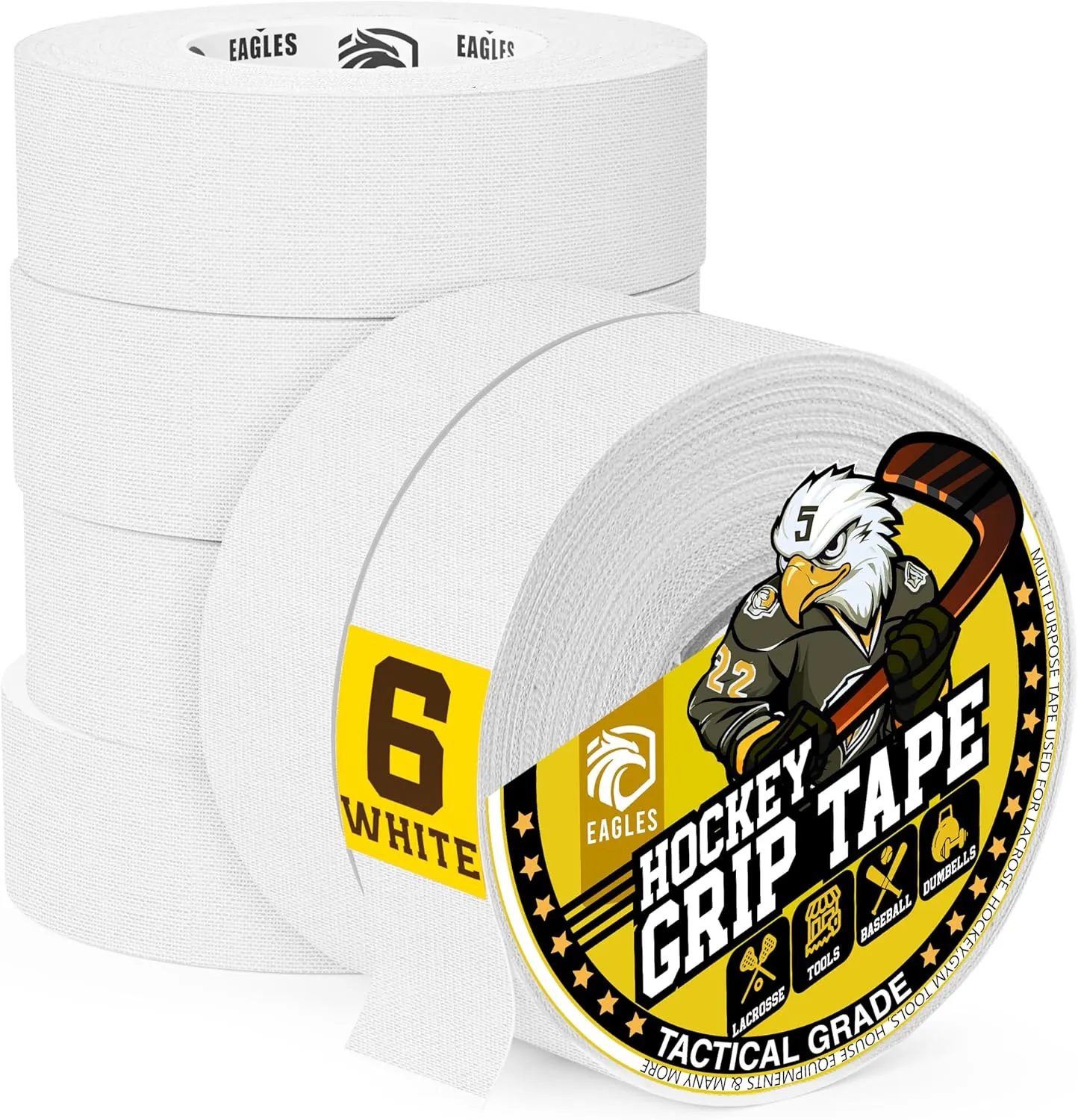 EAGLES Bulk Hockey Tape Black, White or Clear Multipurpose Tape Roll - Strong Adhesive - Durable Cloth or PVC Tape - Hokey Sports Gifts, Accessories, Equipment, Gear