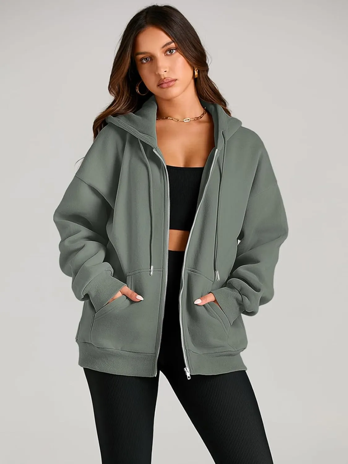 EFAN Women's Drawstring Zip Up Cute Hoodies Fall Jacket Oversized Casual Sweatshirts with Pocket