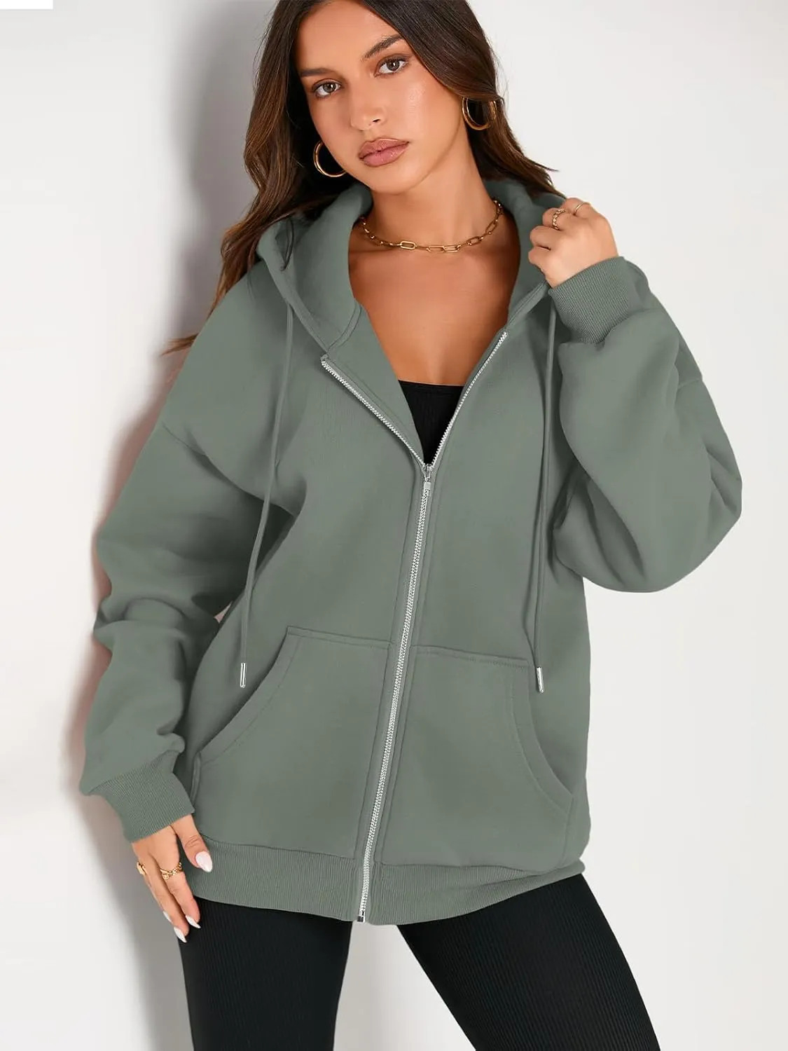 EFAN Women's Drawstring Zip Up Cute Hoodies Fall Jacket Oversized Casual Sweatshirts with Pocket