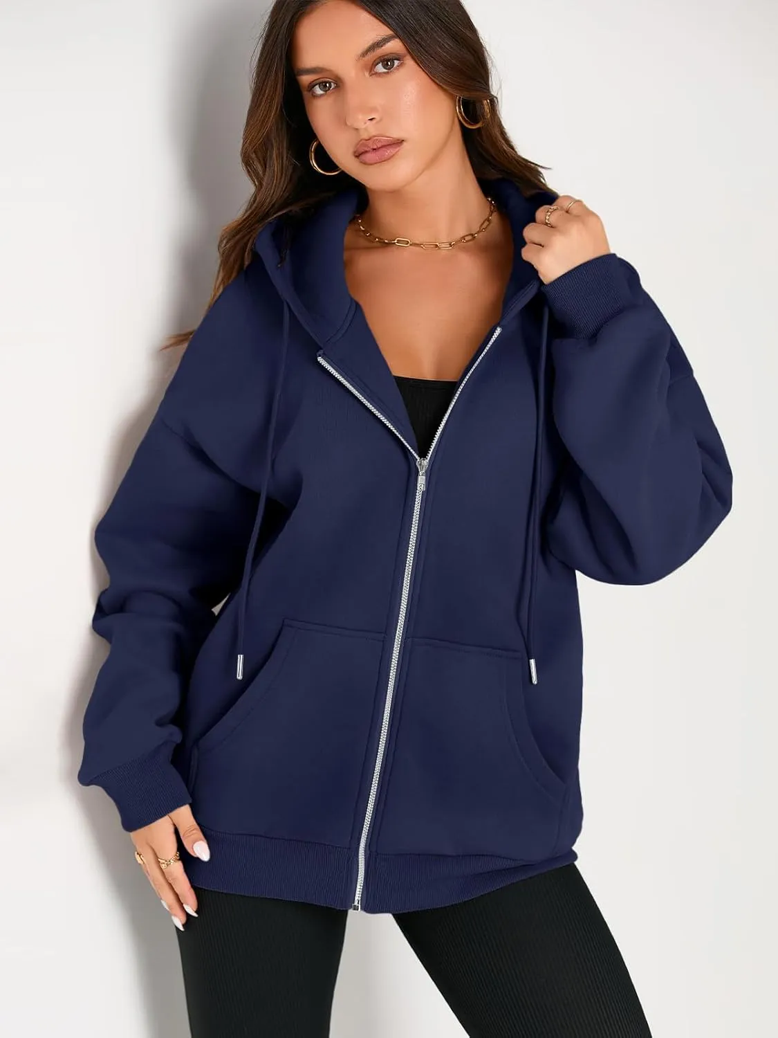 EFAN Women's Drawstring Zip Up Cute Hoodies Fall Jacket Oversized Casual Sweatshirts with Pocket