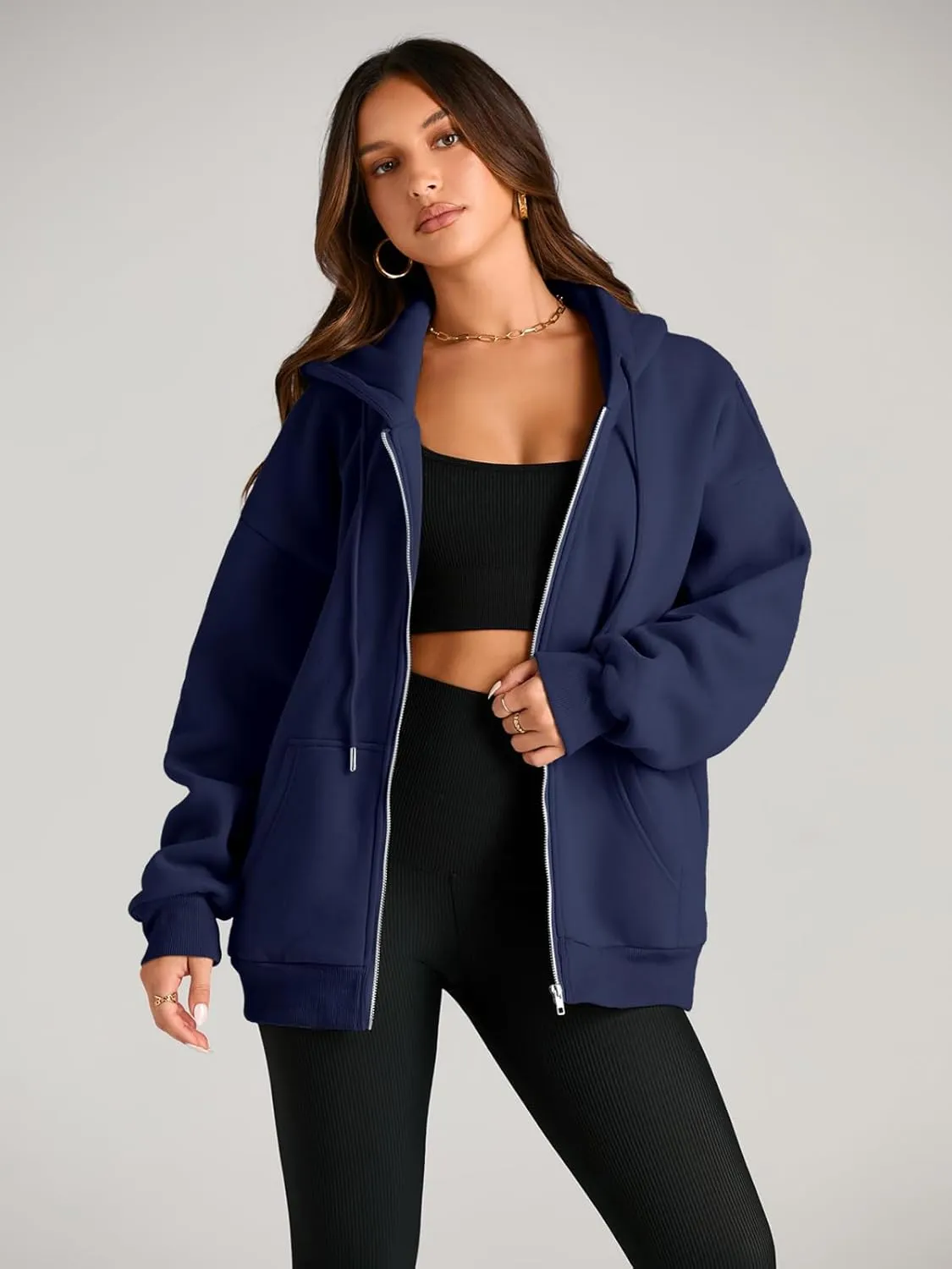 EFAN Women's Drawstring Zip Up Cute Hoodies Fall Jacket Oversized Casual Sweatshirts with Pocket