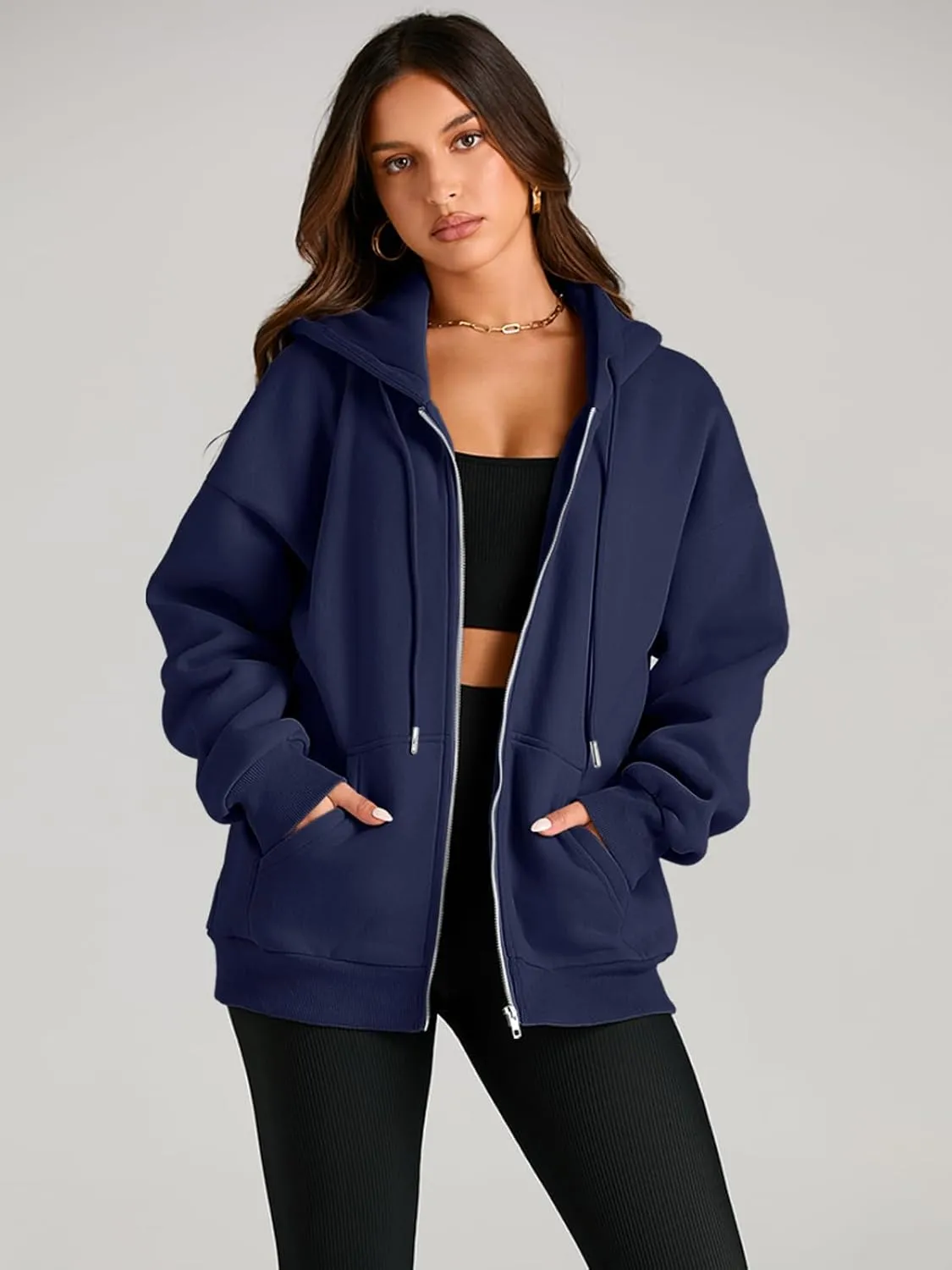 EFAN Women's Drawstring Zip Up Cute Hoodies Fall Jacket Oversized Casual Sweatshirts with Pocket
