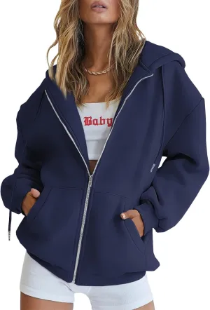 EFAN Women's Drawstring Zip Up Cute Hoodies Fall Jacket Oversized Casual Sweatshirts with Pocket