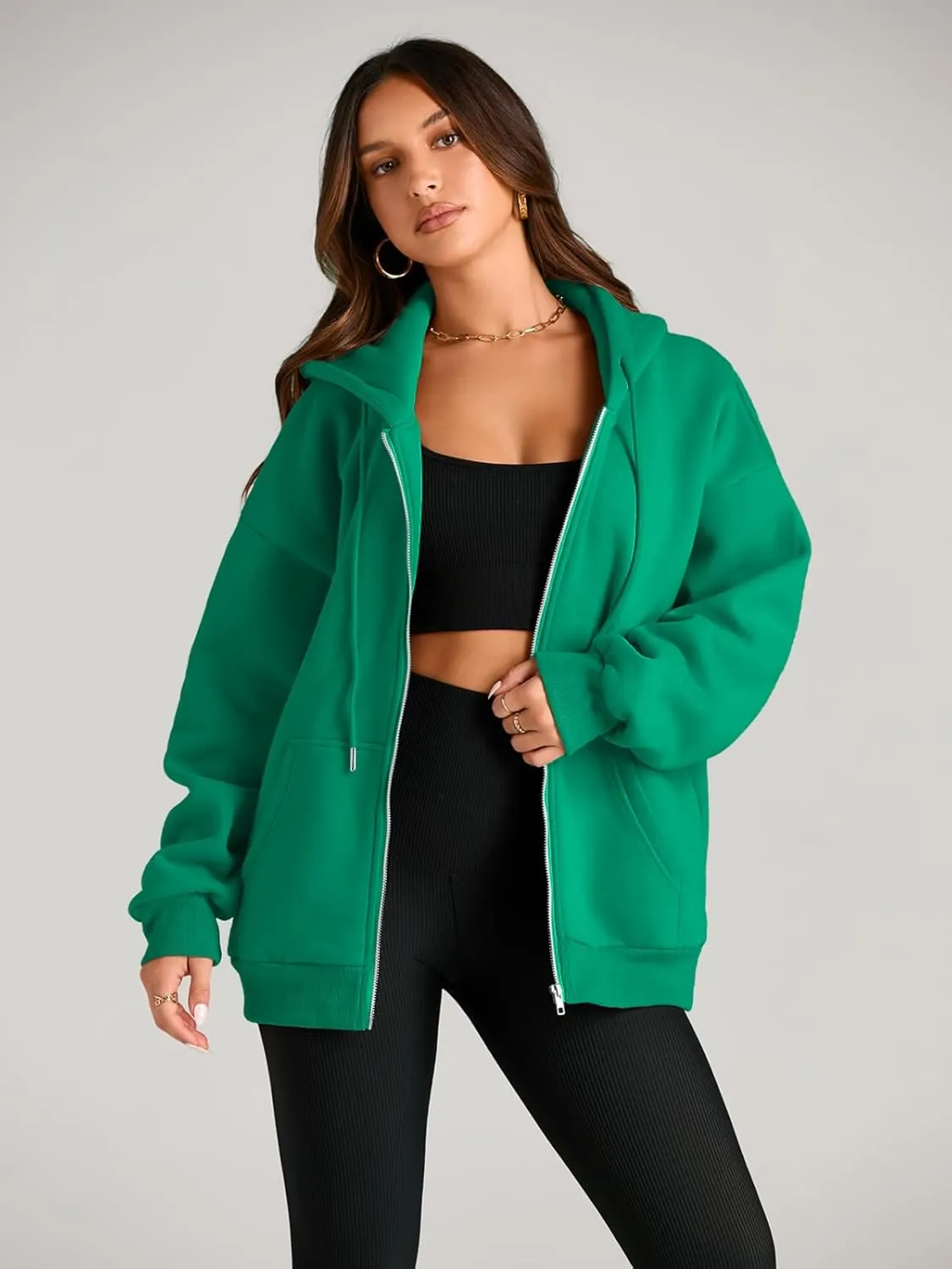 EFAN Women's Drawstring Zip Up Cute Hoodies Fall Jacket Oversized Casual Sweatshirts with Pocket