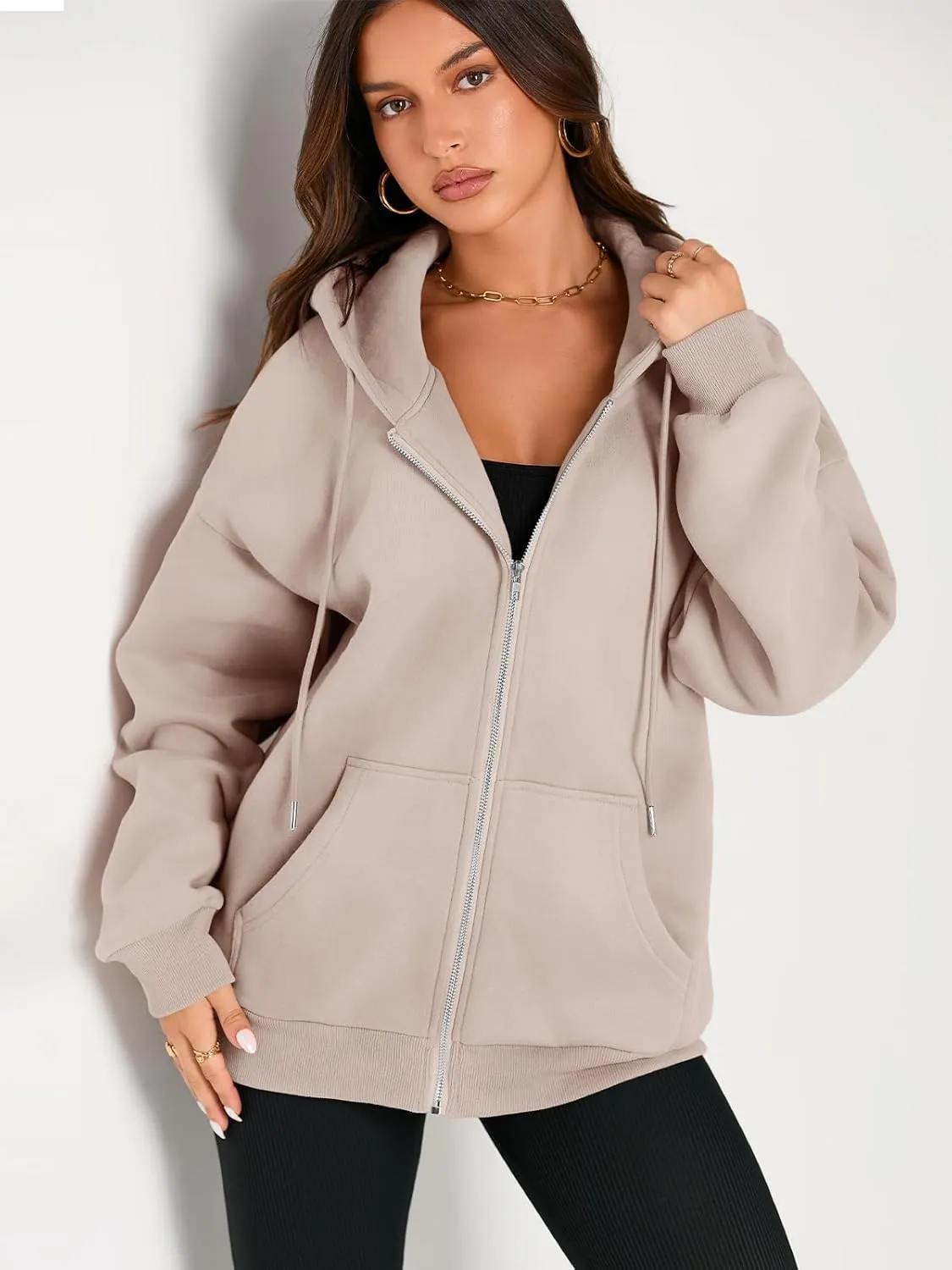 EFAN Women's Drawstring Zip Up Cute Hoodies Fall Jacket Oversized Casual Sweatshirts with Pocket
