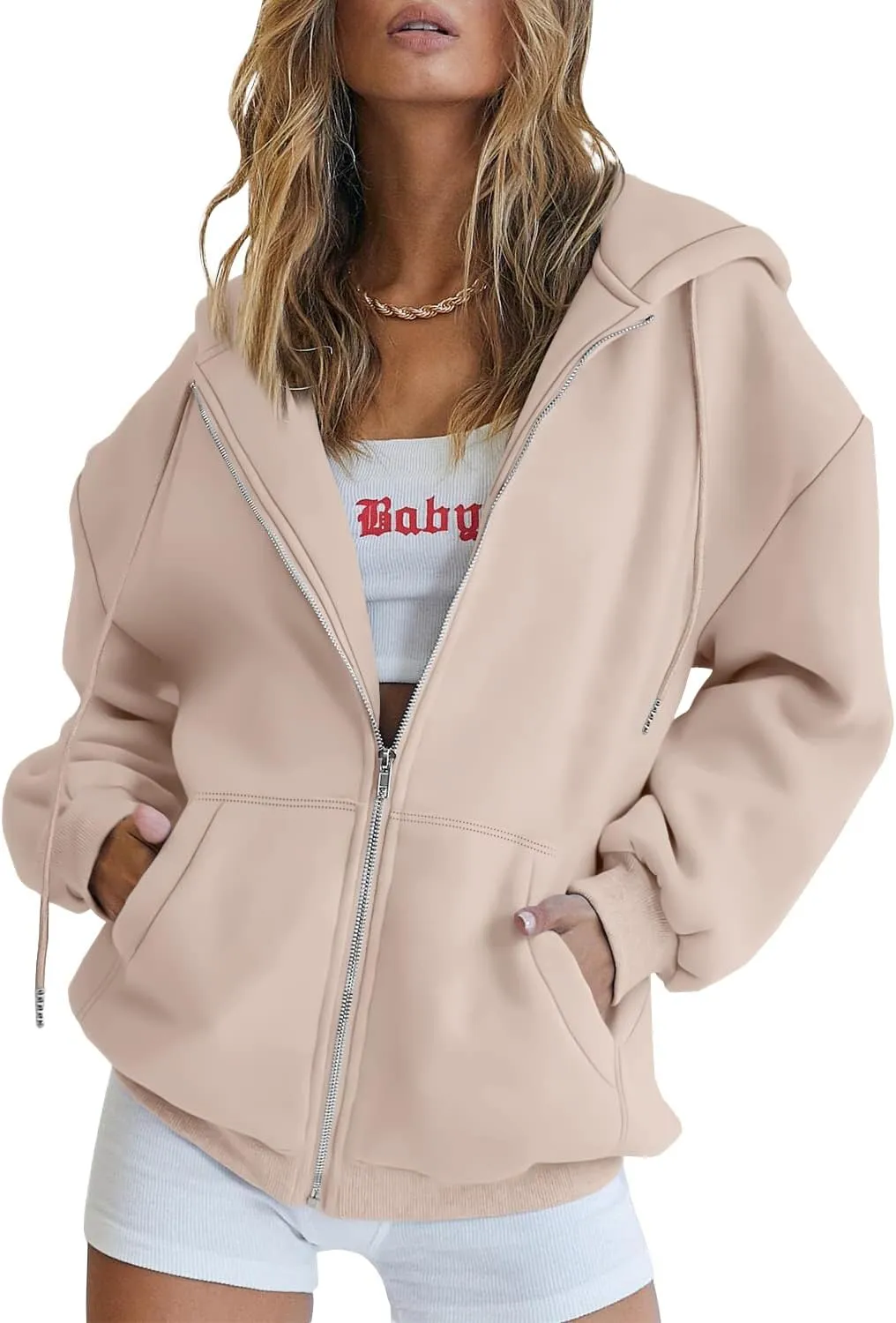 EFAN Women's Drawstring Zip Up Cute Hoodies Fall Jacket Oversized Casual Sweatshirts with Pocket