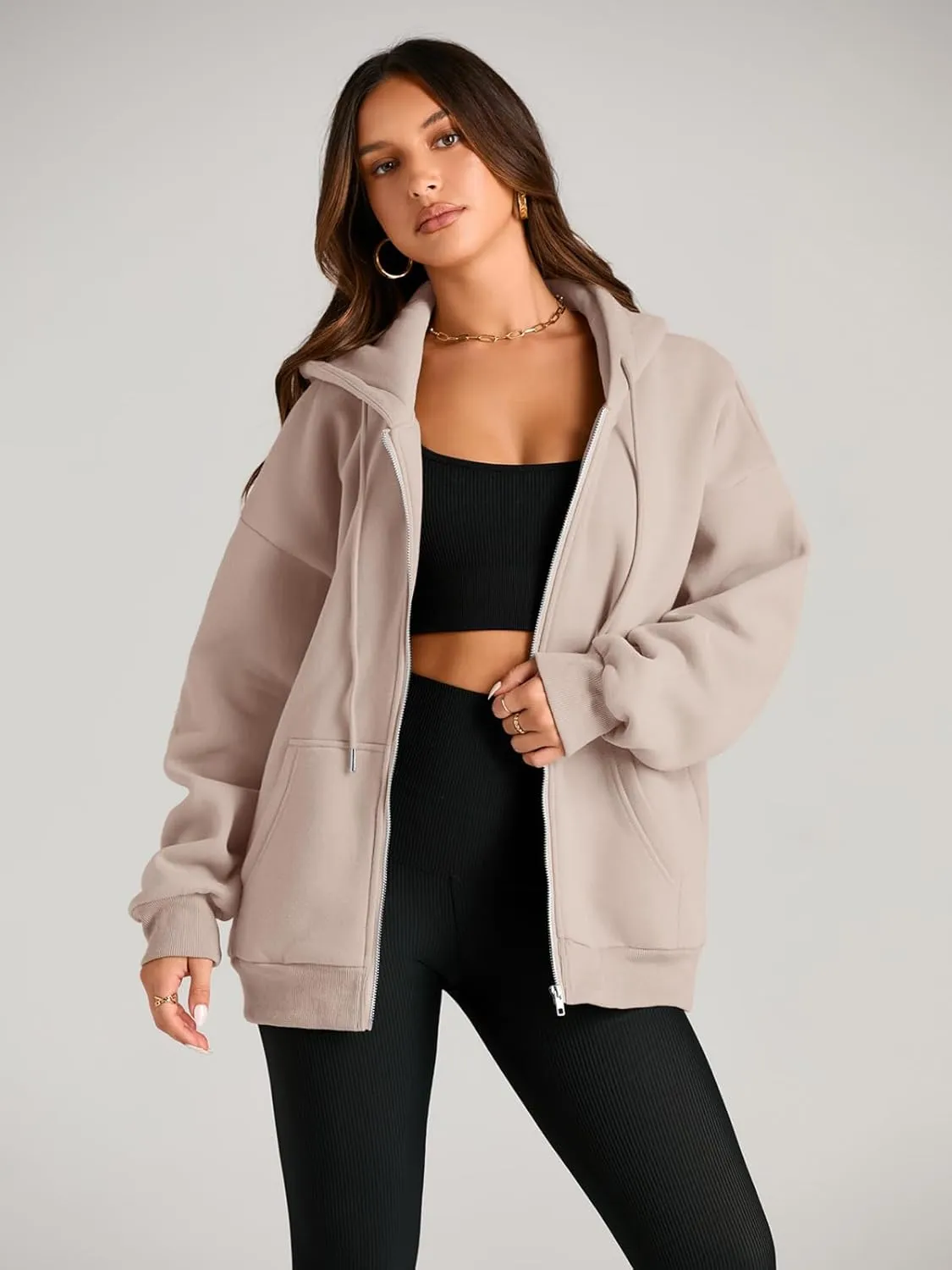 EFAN Women's Drawstring Zip Up Cute Hoodies Fall Jacket Oversized Casual Sweatshirts with Pocket
