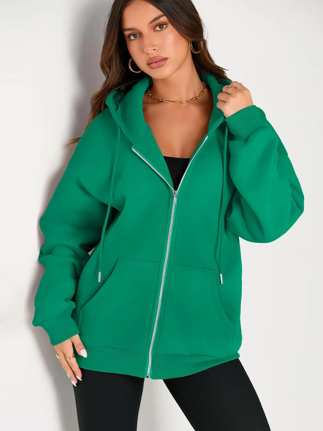 EFAN Women's Drawstring Zip Up Cute Hoodies Fall Jacket Oversized Casual Sweatshirts with Pocket