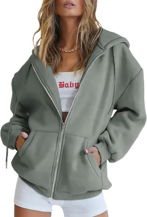 EFAN Women's Drawstring Zip Up Cute Hoodies Fall Jacket Oversized Casual Sweatshirts with Pocket