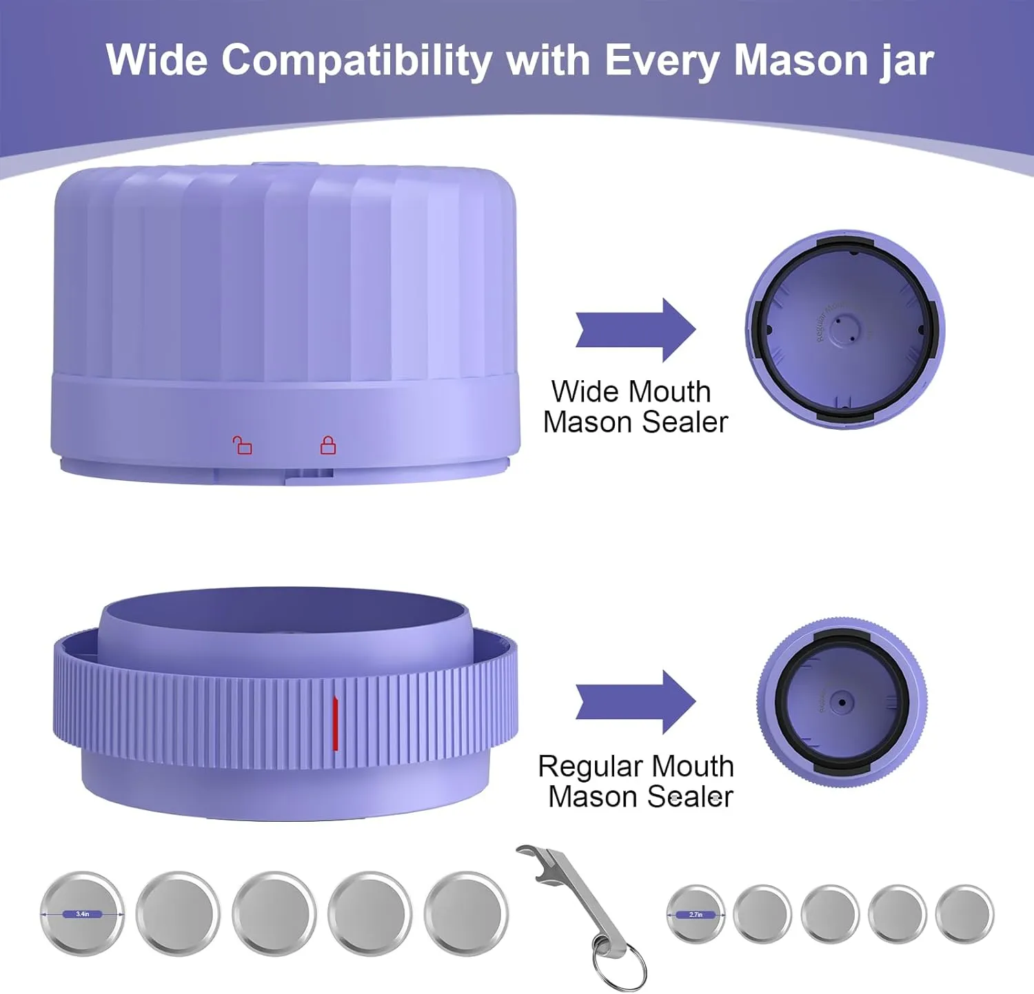 Electric-Mason-Jar-Vacuum-Sealer, Automatic Wide Mouth and Regular Mouth Mason Jar Sealer Kit, VP06  Vaccum Sealer for Jars with Opener & 5 Pairs of Lids
