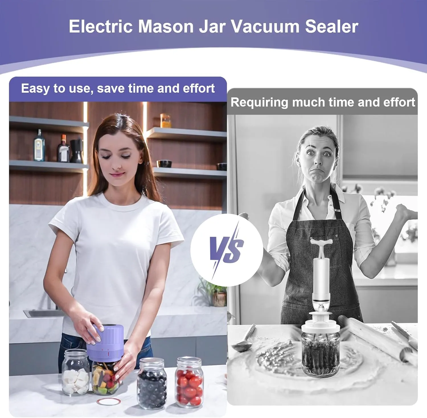 Electric-Mason-Jar-Vacuum-Sealer, Automatic Wide Mouth and Regular Mouth Mason Jar Sealer Kit, VP06  Vaccum Sealer for Jars with Opener & 5 Pairs of Lids