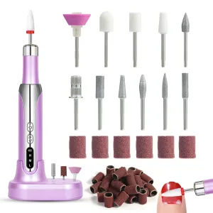 Electric Nail Drill File Cordless,Portable Rechargeable Nail File Kit for Acrylic & Gel Nails,Professional Efile for Manicure Pedicure Polishing,with Nail Drill Bits Sanding Bands,Purple