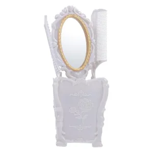 Elegant White Vintage Handheld Mirror and Comb Set - Portable Anti-Static Hair Brush Kit for Travel, Makeup, and Hairdressing