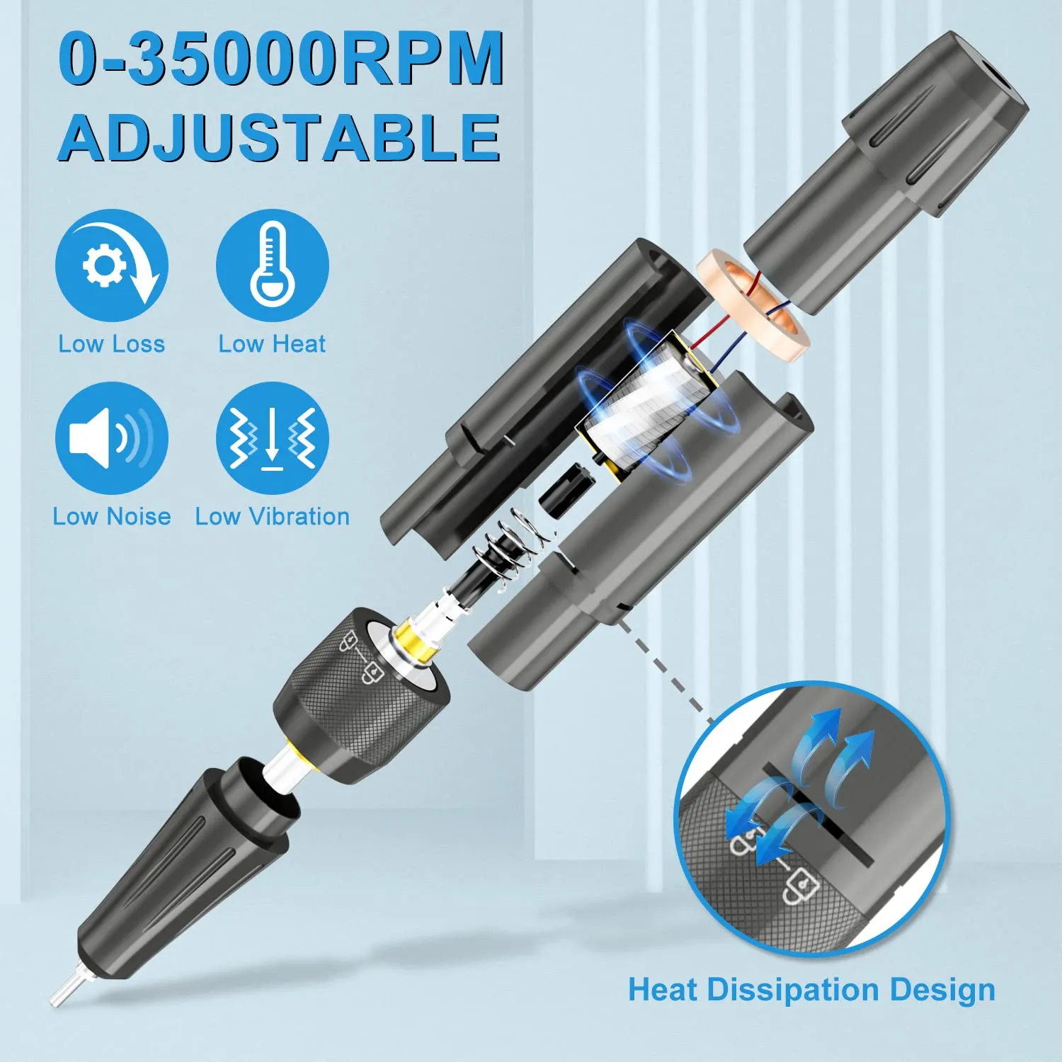 ENGERWALL 35,000 RPM Rechargeable Nail Drill, Portable Cordless Electric Nail File for Acrylic and Gel Nails, Polishing & Removal, Manicure Pedicure Kit with Nail Drill Bits, Dark Silver (Pro)