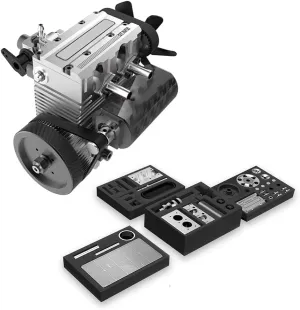 Engine Model That Runs, ST-NF2 L2 Mini Inline Double-Cylinder Four-Stroke Air-Cooled Metal Nitro Engine Build Kit with 480 Brush Motor, Physical Science Experiment Kit for Adults