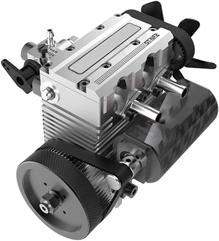 Engine Model That Runs, ST-NF2 L2 Mini Inline Double-Cylinder Four-Stroke Air-Cooled Metal Nitro Engine Build Kit with 480 Brush Motor, Physical Science Experiment Kit for Adults