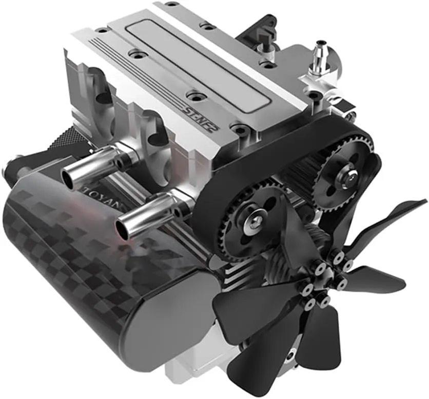 Engine Model That Runs, ST-NF2 L2 Mini Inline Double-Cylinder Four-Stroke Air-Cooled Metal Nitro Engine Build Kit with 480 Brush Motor, Physical Science Experiment Kit for Adults