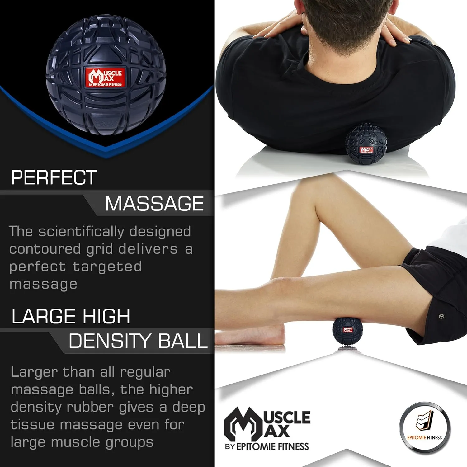 Epitomie Fitness Muscle Max Massage Ball - Therapy Ball for Trigger Point Massage - Deep Tissue Massager for Myofascial Release - Mobility Ball for Exercise & Recovery