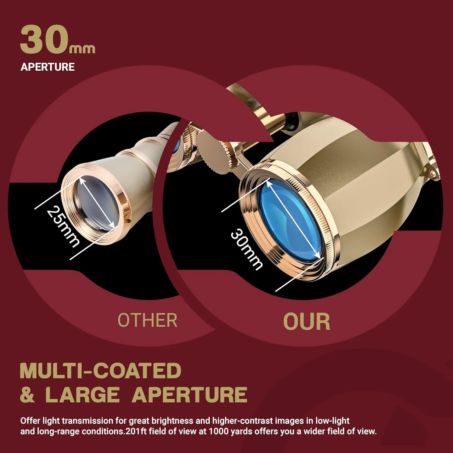 ESSLNB Opera Glasses Binoculars for Women Adults 4X30mm Theater Glasses Compact Binoculars for Theater and Concerts Antique with Case Removable Chain (Gold)