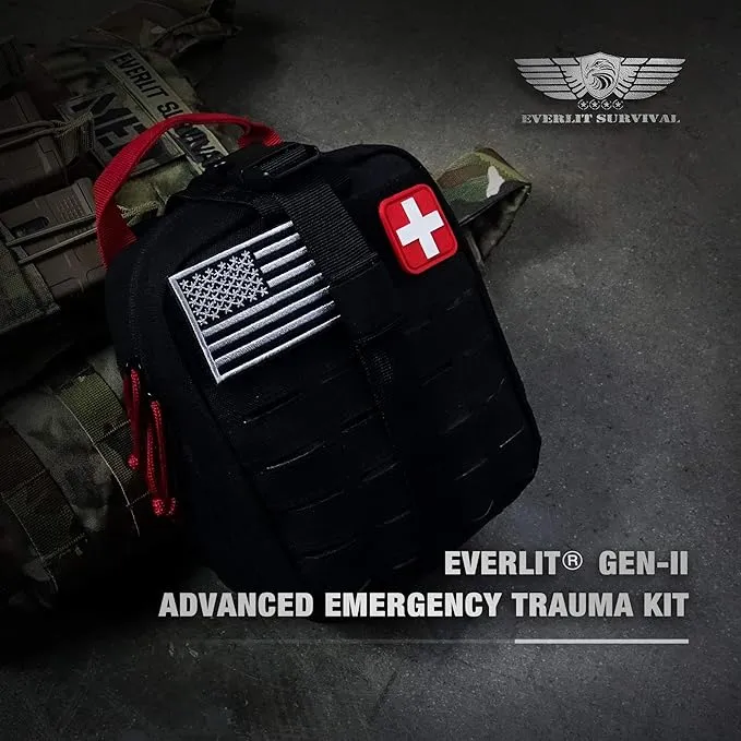 EVERLIT Advanced Emergency Trauma Kit, CAT GEN-7 Tourniquet Mil-Spec Nylon Laser Cut Pouch with 36" Splint, Military Combat Tactical IFAK for First Aid Response Bleeding Control