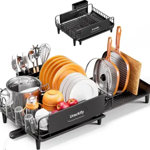 Extendable Dish Drying Rack for Kitchen Counter, Large Expandable Dish Rack with Multifunctional Drainboard for Pan Pot, Collapsible dish drainer, Foldable Plate Strainer for Home Countertop Storage